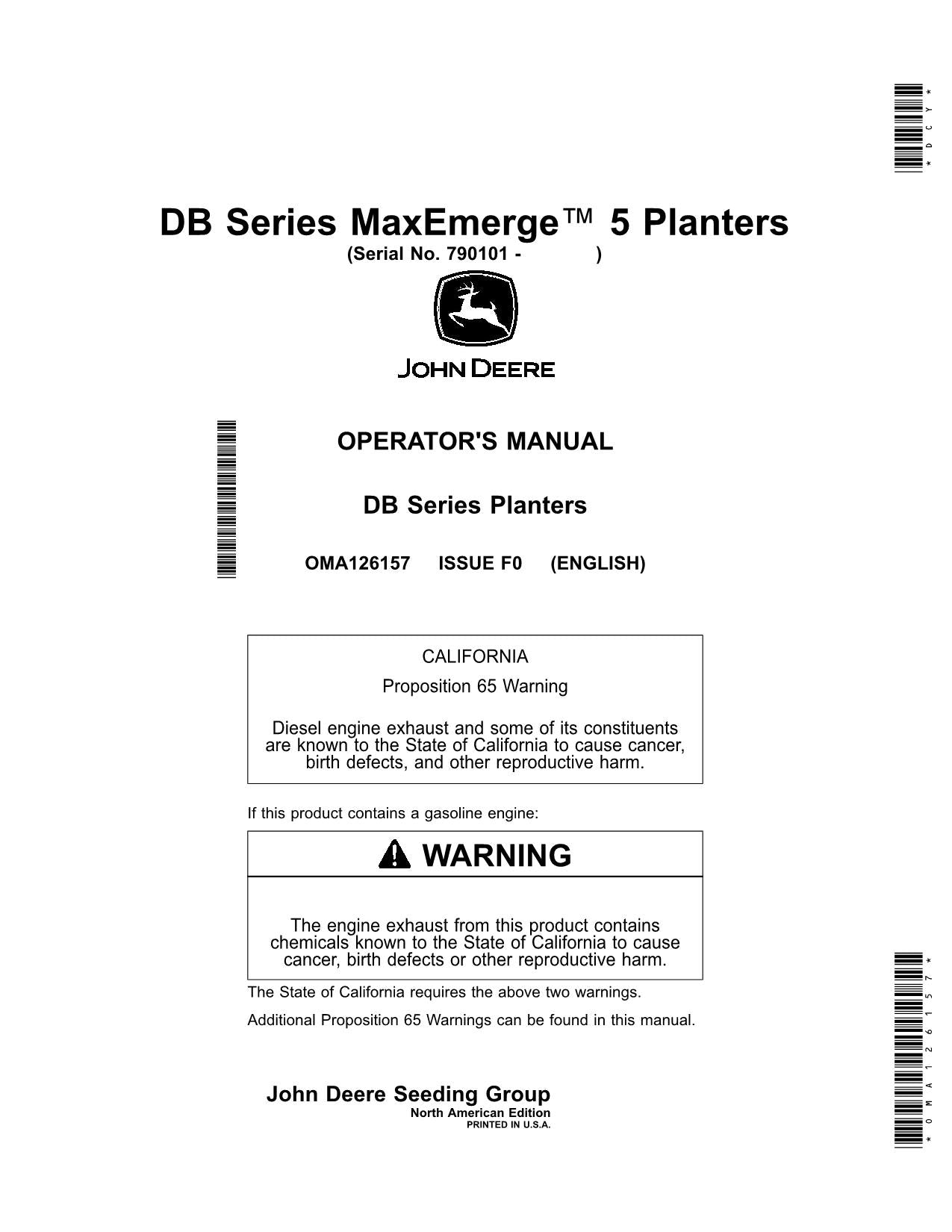 JOHN DEERE DB90 DB80 DB44  DB66  DB88  DB120  DB60 PLANTER OPERATORS MANUAL