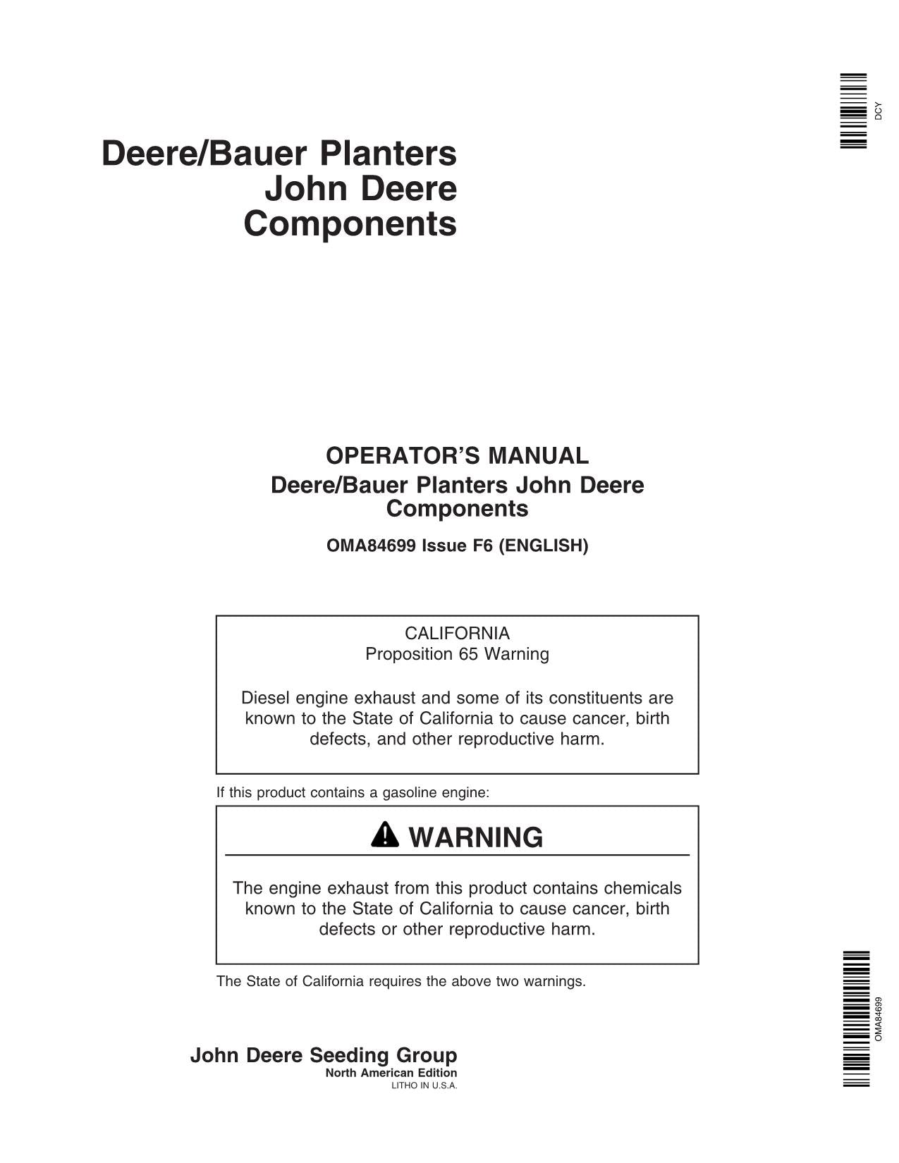 JOHN DEERE DB90 DB74 DB50 DB80 DBP44 PLANTER OPERATORS MANUAL