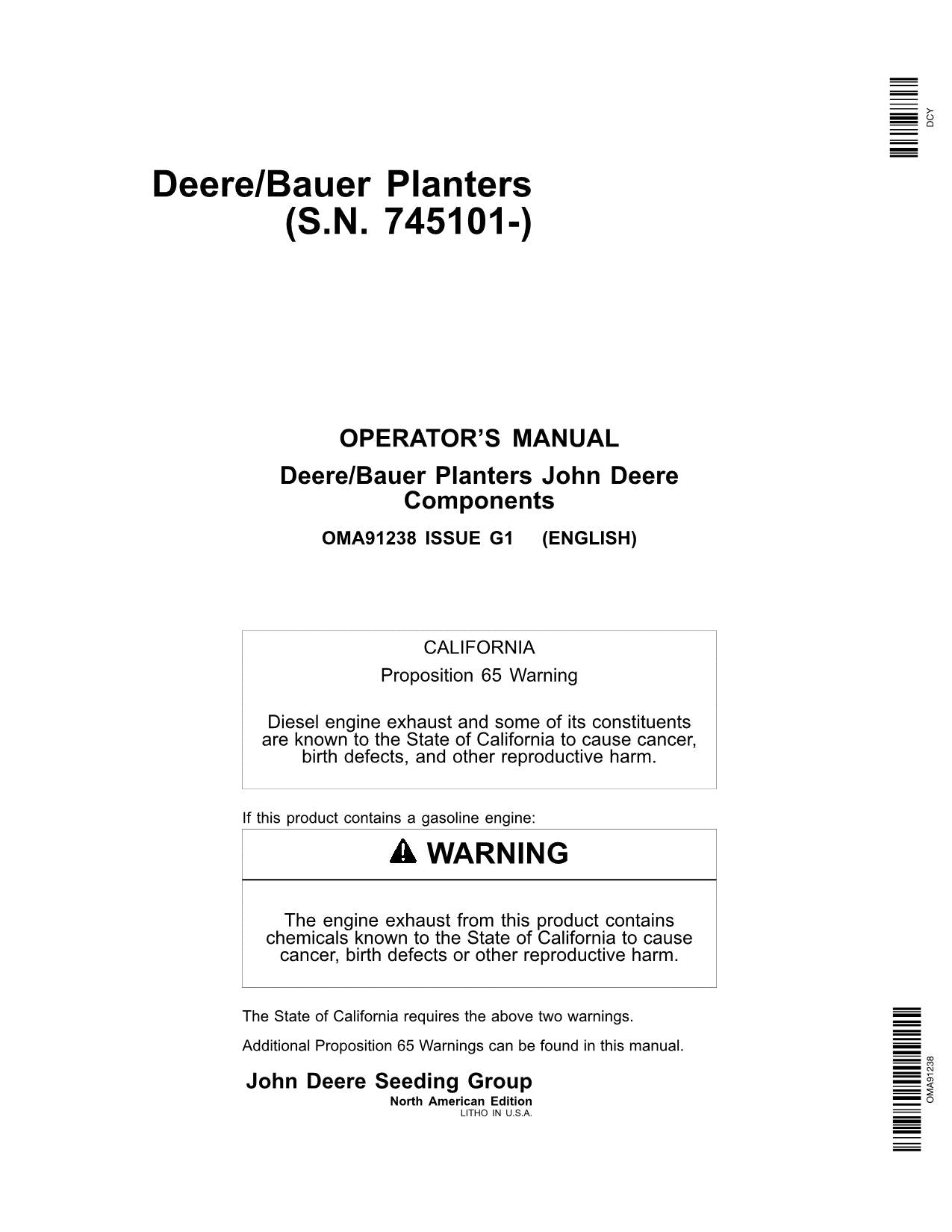 JOHN DEERE DB44 DB58 DB60 DB66 DB80 DB88 DB90 DBP44 PLANTER OPERATORS MANUAL