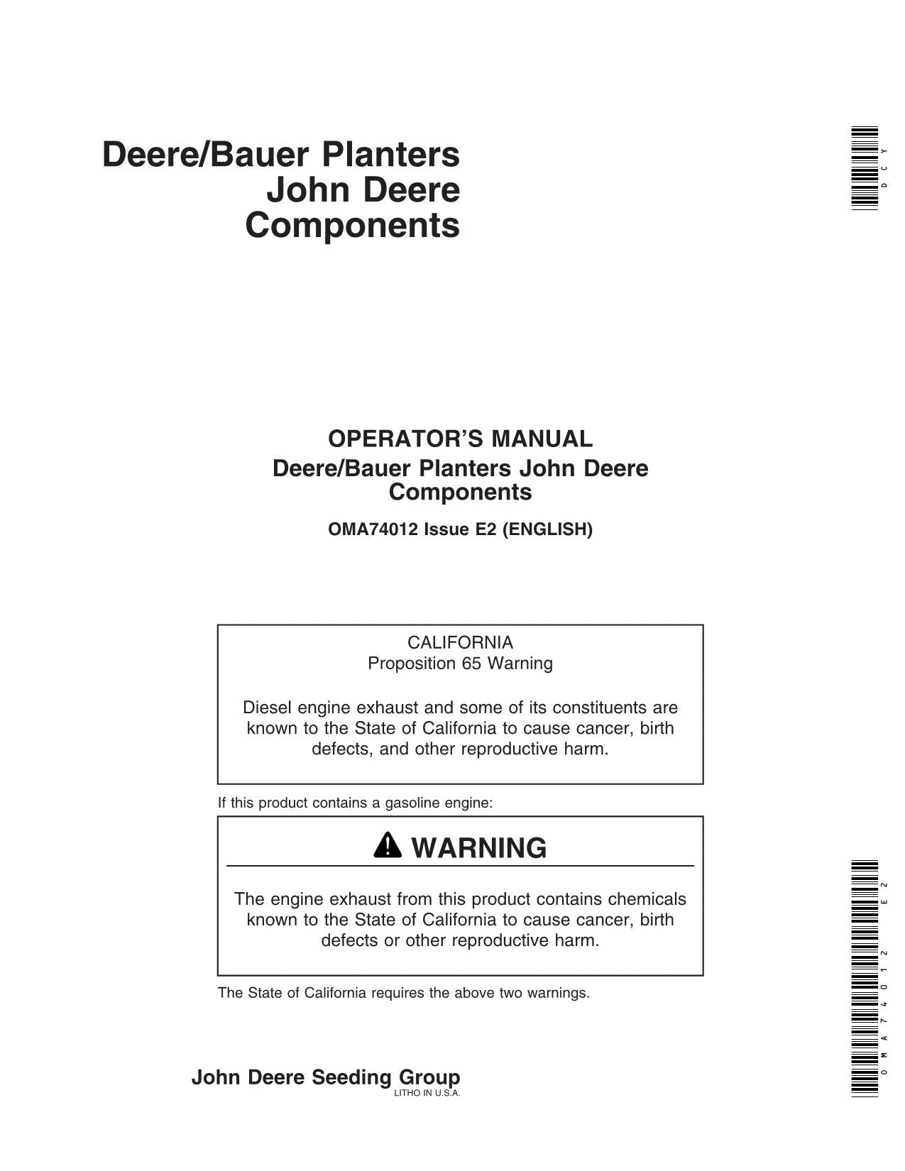 JOHN DEERE DB44 DB58 DB60 DB66 DB90 DB74 DB50 DB80 PLANTER OPERATORS MANUAL