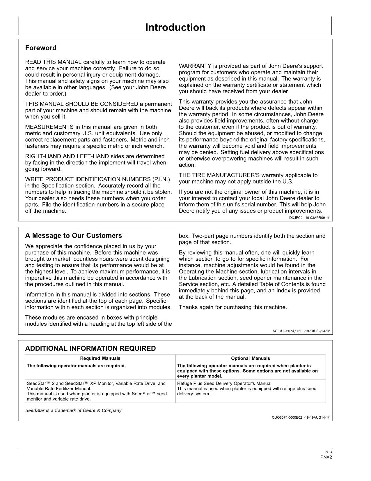 MANUEL D'UTILISATION DU SEMOIR JOHN DEERE DB60T #1