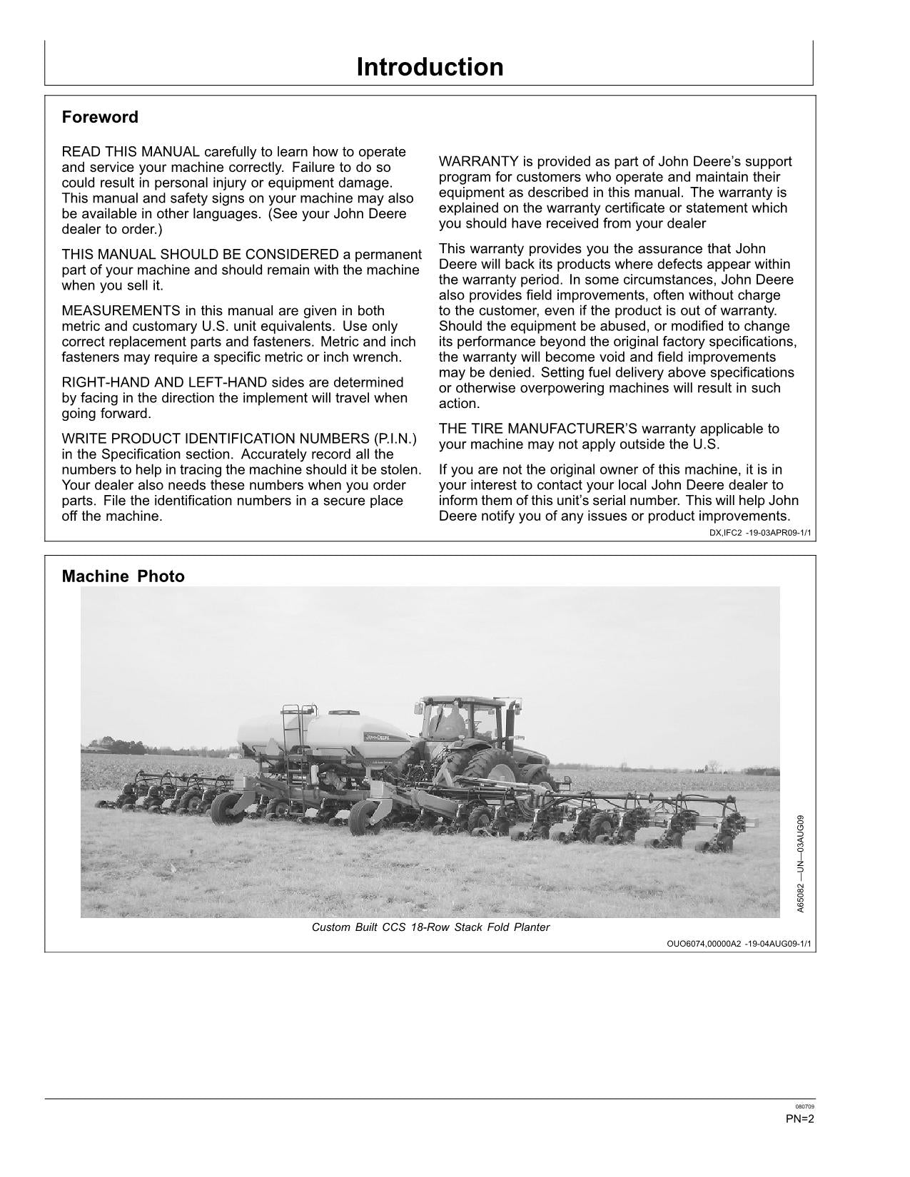 JOHN DEERE ORTHMAN DR12 DR16 DR18 DR24 PLANTER OPERATORS MANUAL