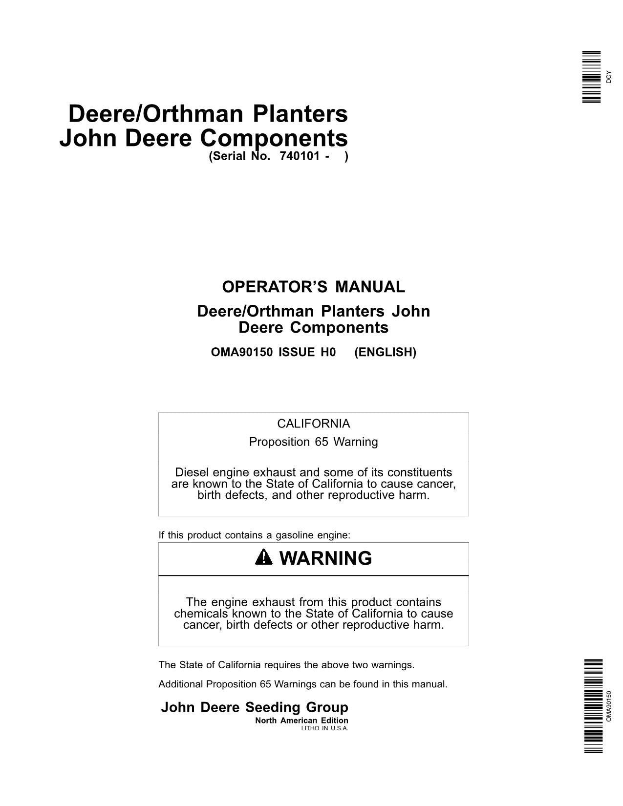 JOHN DEERE DR12 DR16 DR18 DR24 PLANTER OPERATORS MANUAL #1