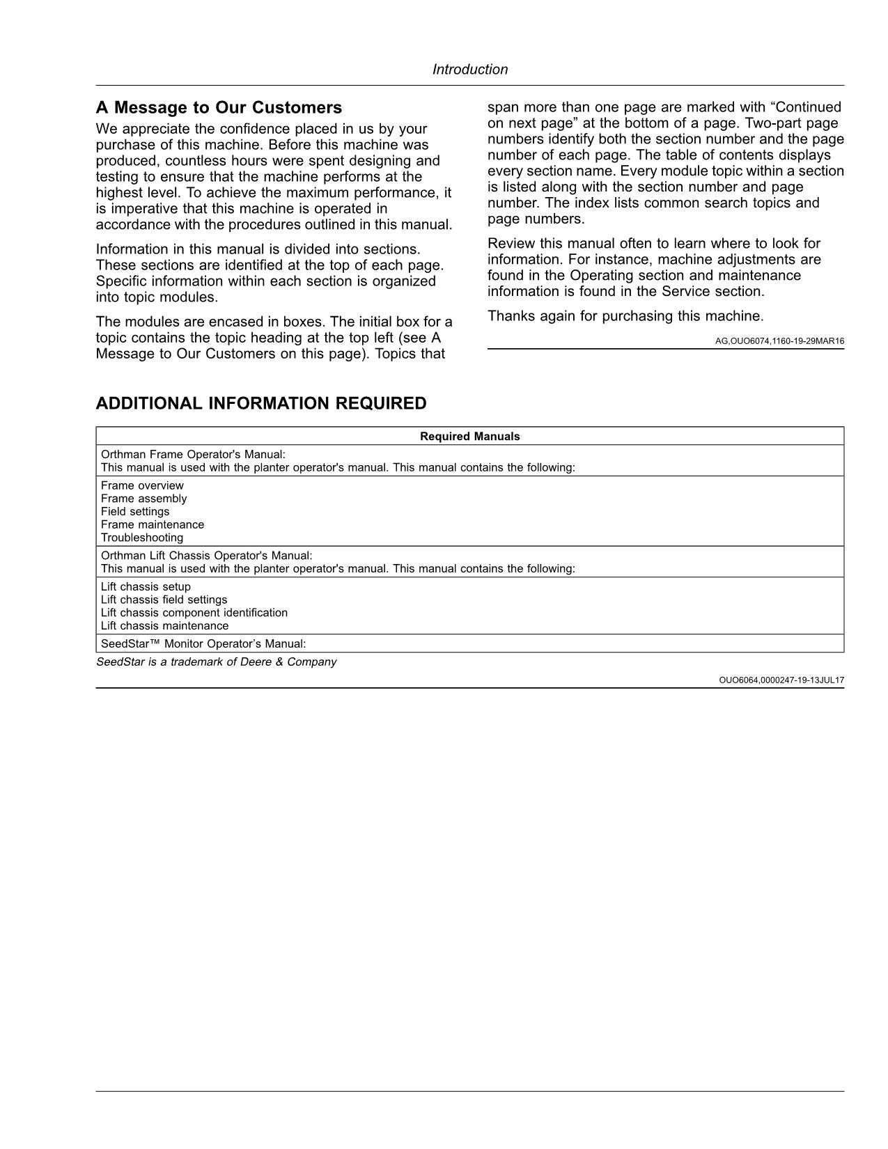 JOHN DEERE DR12  DR16  DR18  DR24 PLANTER OPERATORS MANUAL 790101-