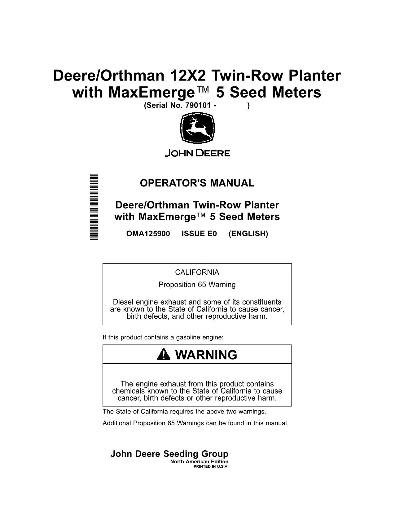 JOHN DEERE DR12 12X2 BEDIENUNGSANLEITUNG FÜR ZWEIREIHIGE SÄMASCHINEN