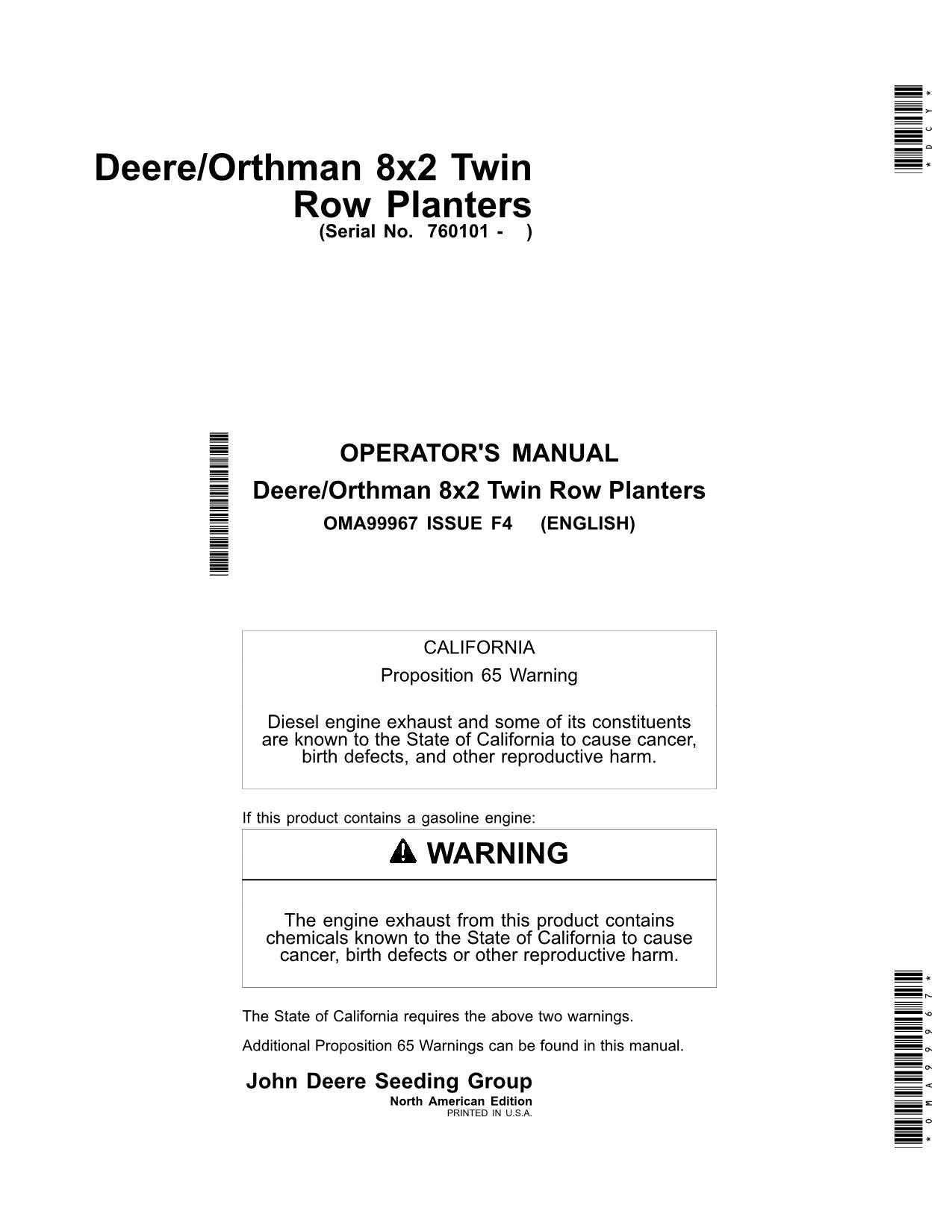 JOHN DEERE DR8T 8X2 TWIN-ROW PLANTER OPERATORS MANUAL #2