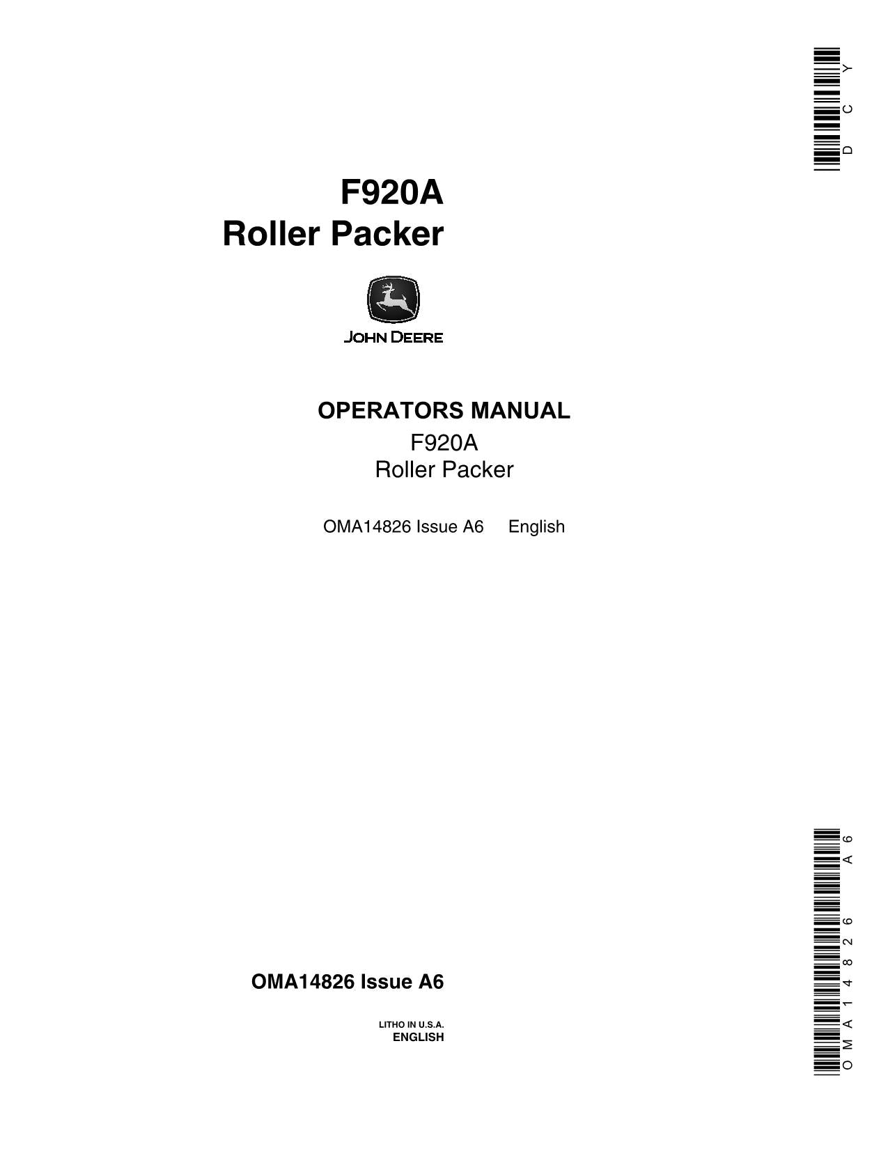 MANUEL D'UTILISATION DU SEMOIR JOHN DEERE F920A