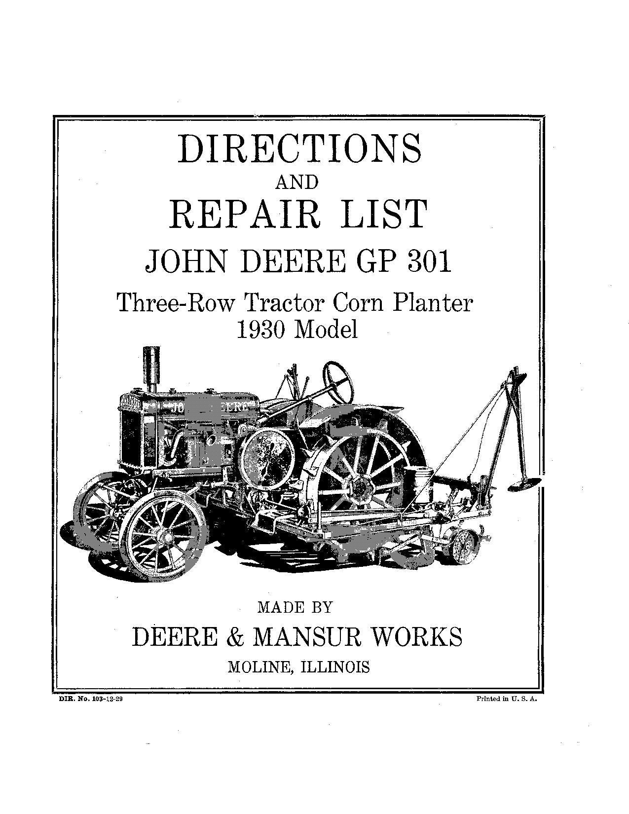 MANUEL D'UTILISATION DU SEMOIR JOHN DEERE GP301