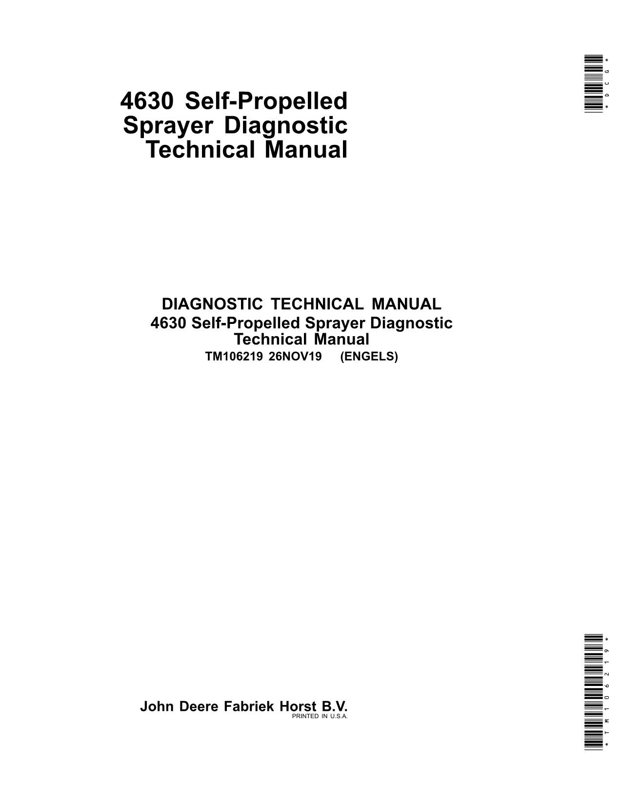 JOHN DEERE 4630 SPRAYER DIAGNOSTIC SERVICE TECHNICAL MANUAL TM106219