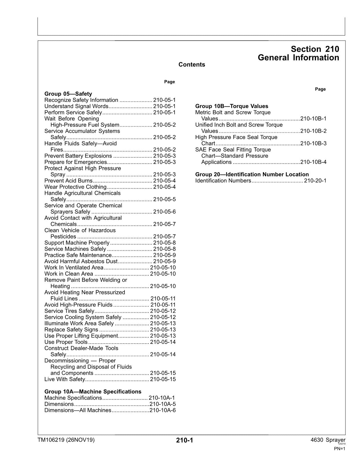 JOHN DEERE 4630 SPRAYER DIAGNOSTIC SERVICE TECHNICAL MANUAL TM106219