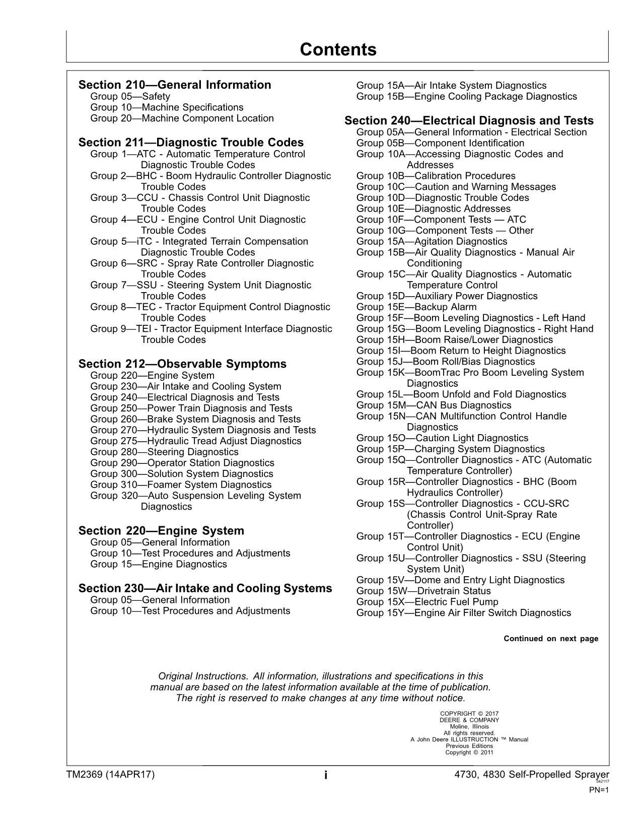 JOHN DEERE 4730  4830 SPRAYER DIAGNOSTIC SERVICE MANUAL TM2369