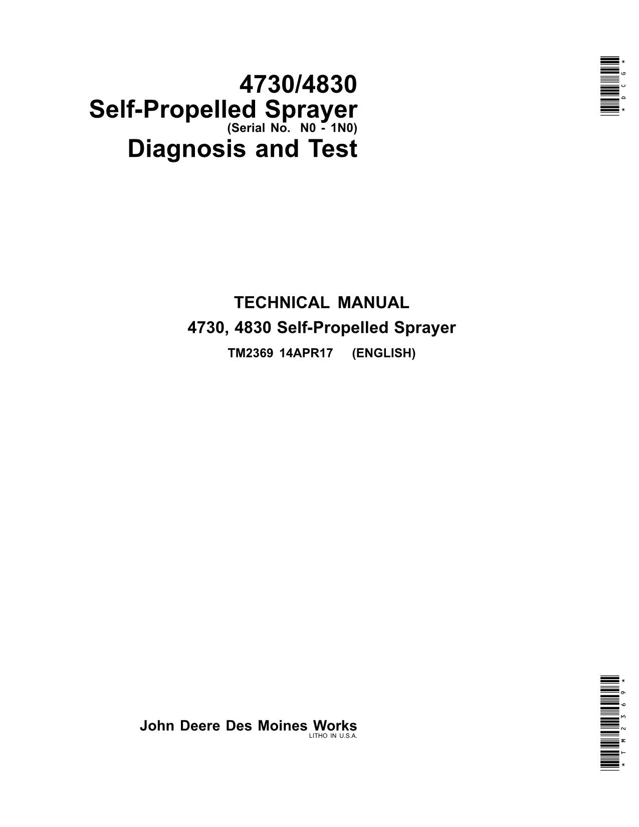 JOHN DEERE 4730  4830 SPRAYER DIAGNOSTIC SERVICE MANUAL TM2369