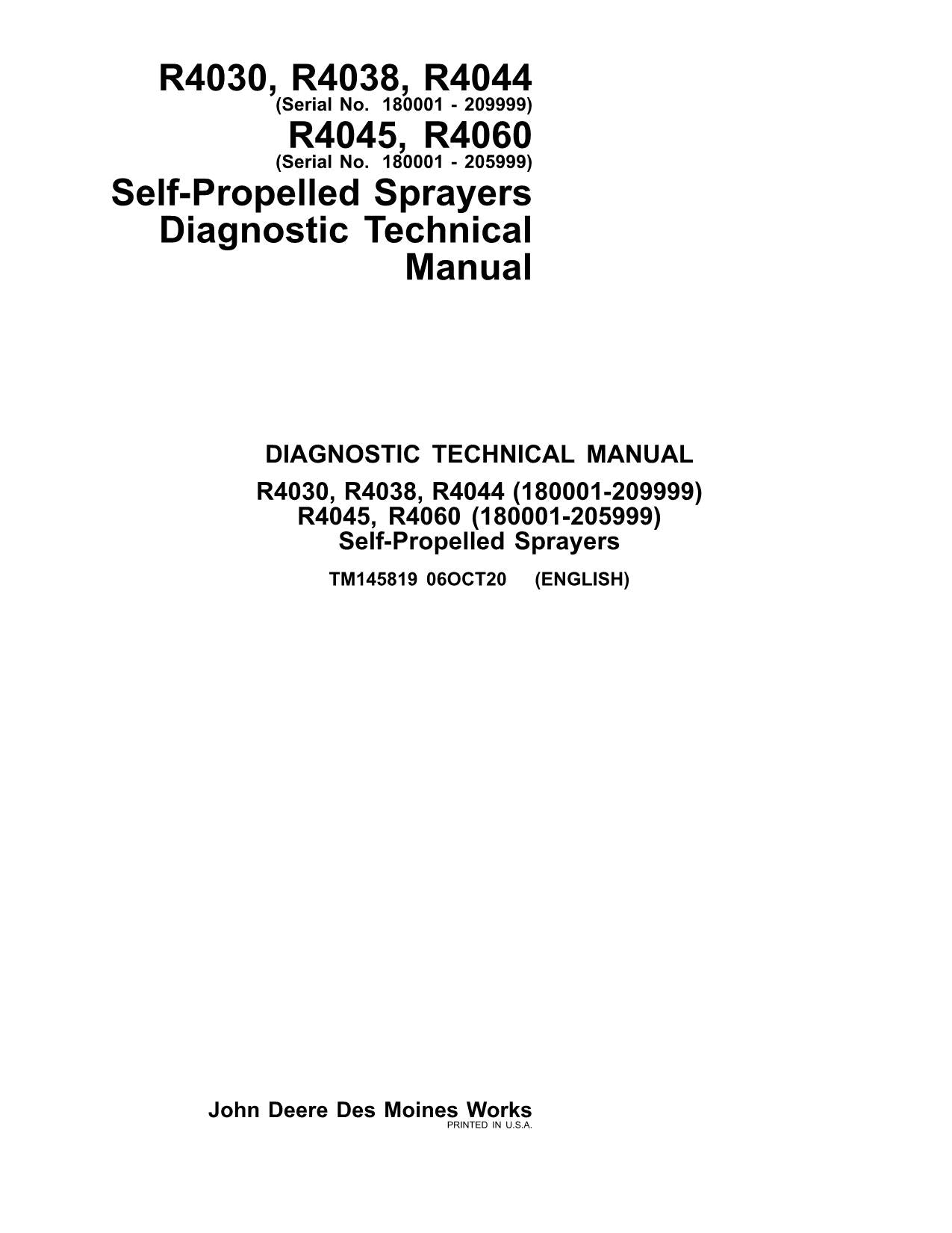 JOHN DEERE R4030 R4038 R4044 R4045 R4060 SPRAYER DIAGNOSTIC SERVICE MANUAL