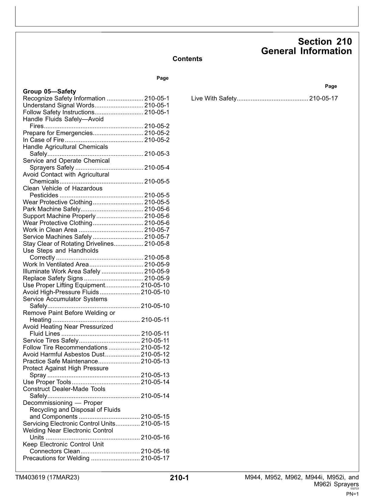 JOHN DEERE M944 M952 M962 M944i M952i M962i SPRÜHGERÄT DIAGNOSE-SERVICEHANDBUCH