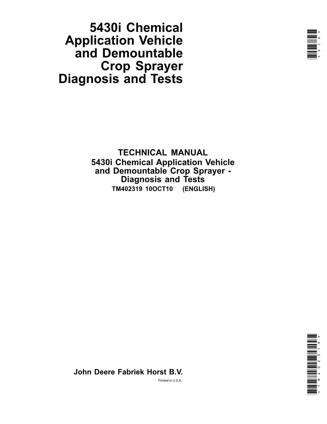 MANUEL D'ENTRETIEN ET DE DIAGNOSTIC DU PULVÉRISATEUR JOHN DEERE 5430i TM402319