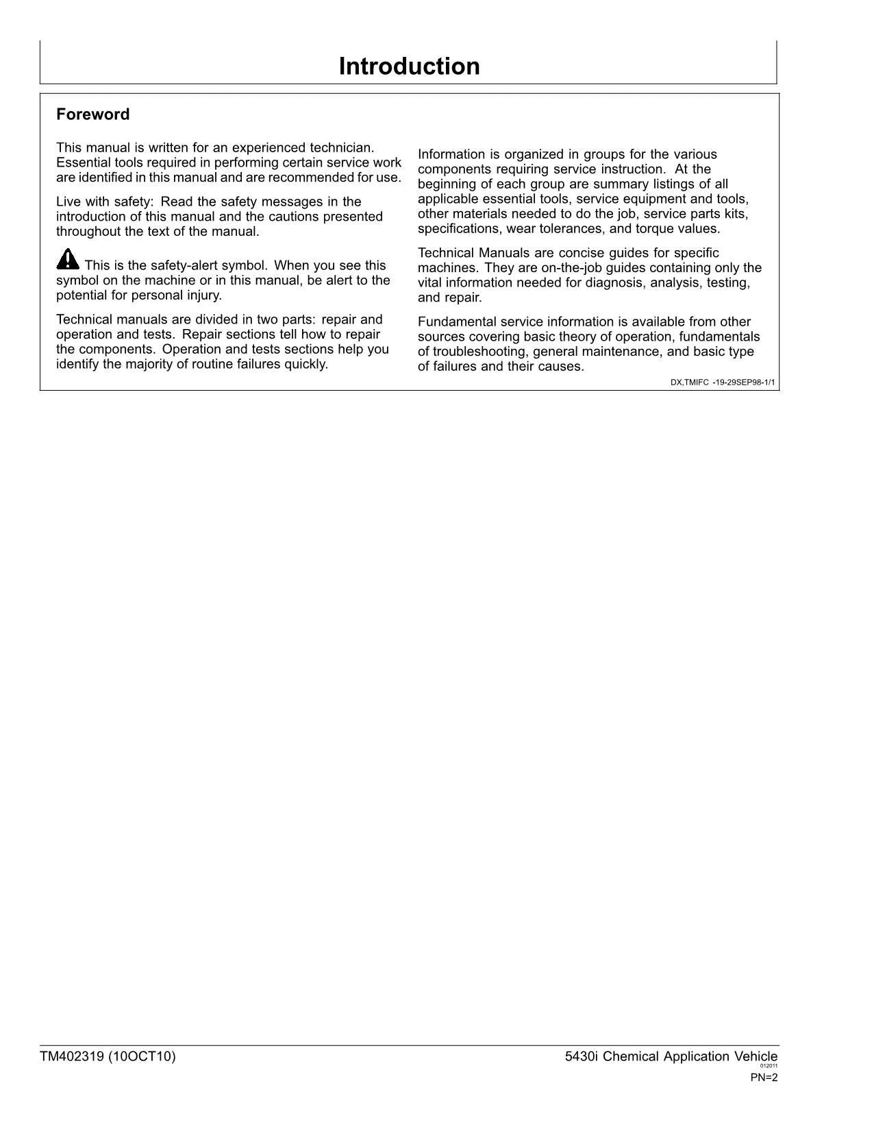 JOHN DEERE 5430i SPRAYER DIAGNOSTIC SERVICE MANUAL TM402319