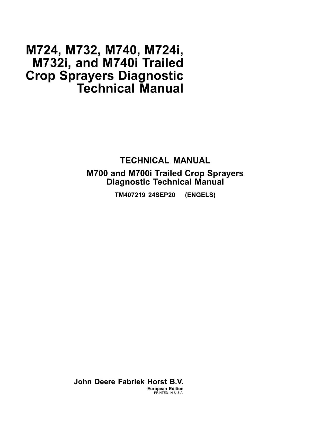 MANUEL D'ENTRETIEN ET DE DIAGNOSTIC DU PULVÉRISATEUR JOHN DEERE M740 M740i M732i M732 M724i M724