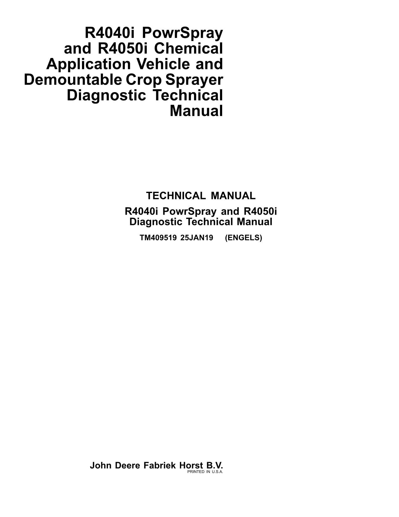 MANUEL D'ENTRETIEN ET DE DIAGNOSTIC DU PULVÉRISATEUR JOHN DEERE R4040i R4050i TM409519