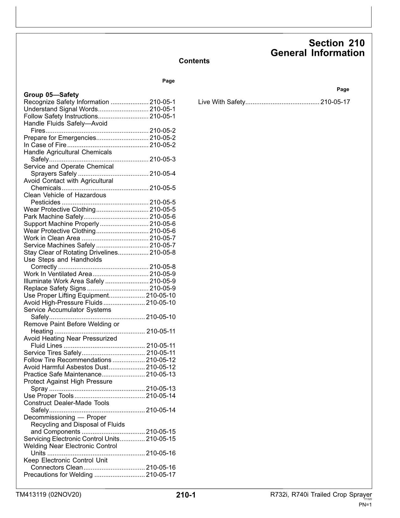 JOHN DEERE R732i R740i SPRAYER DIAGNOSTIC SERVICE TECHNICAL MANUAL TM413119