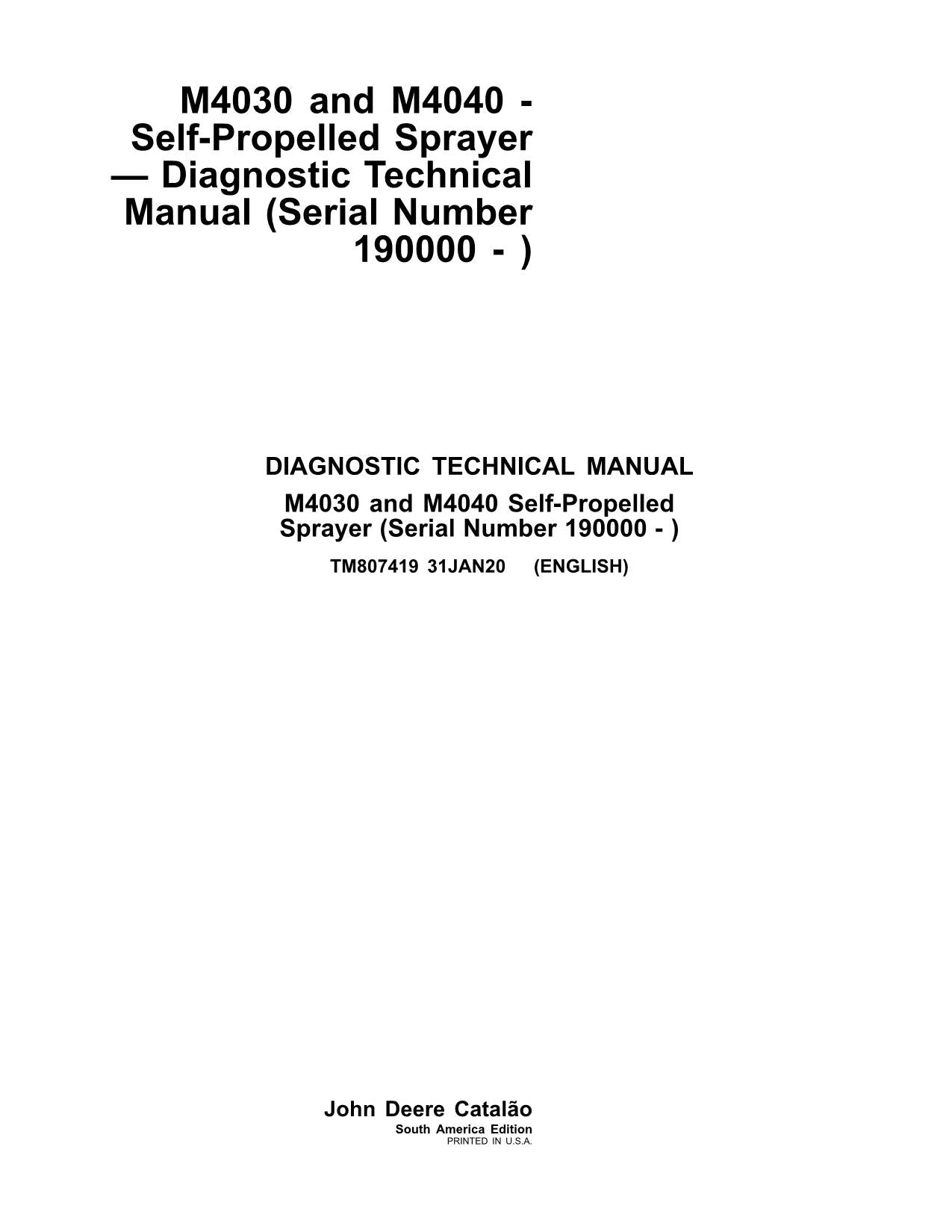 JOHN DEERE M4030 M4040 SPRÜHGERÄT DIAGNOSE SERVICEHANDBUCH TM807419