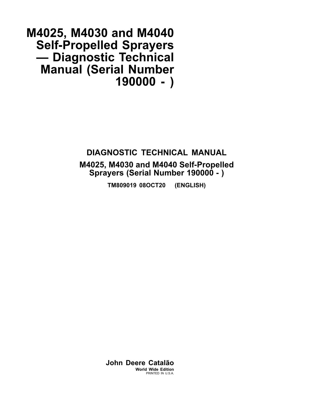 MANUEL D'ENTRETIEN ET DE DIAGNOSTIC DU PULVÉRISATEUR JOHN DEERE M4025 M4030 M4040