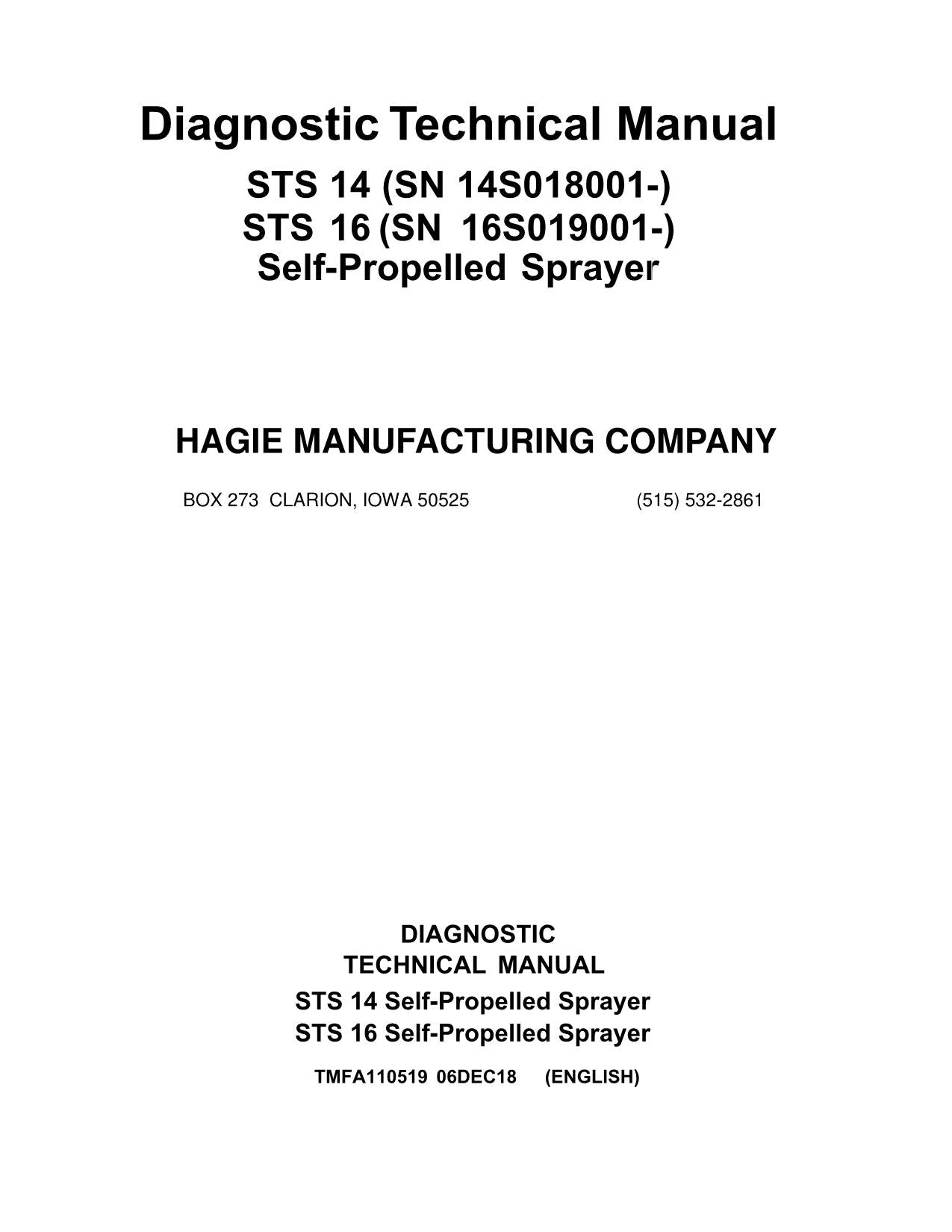 MANUEL D'ENTRETIEN ET DE DIAGNOSTIC DU PULVÉRISATEUR JOHN DEERE STS14 STS16 TMFA110519