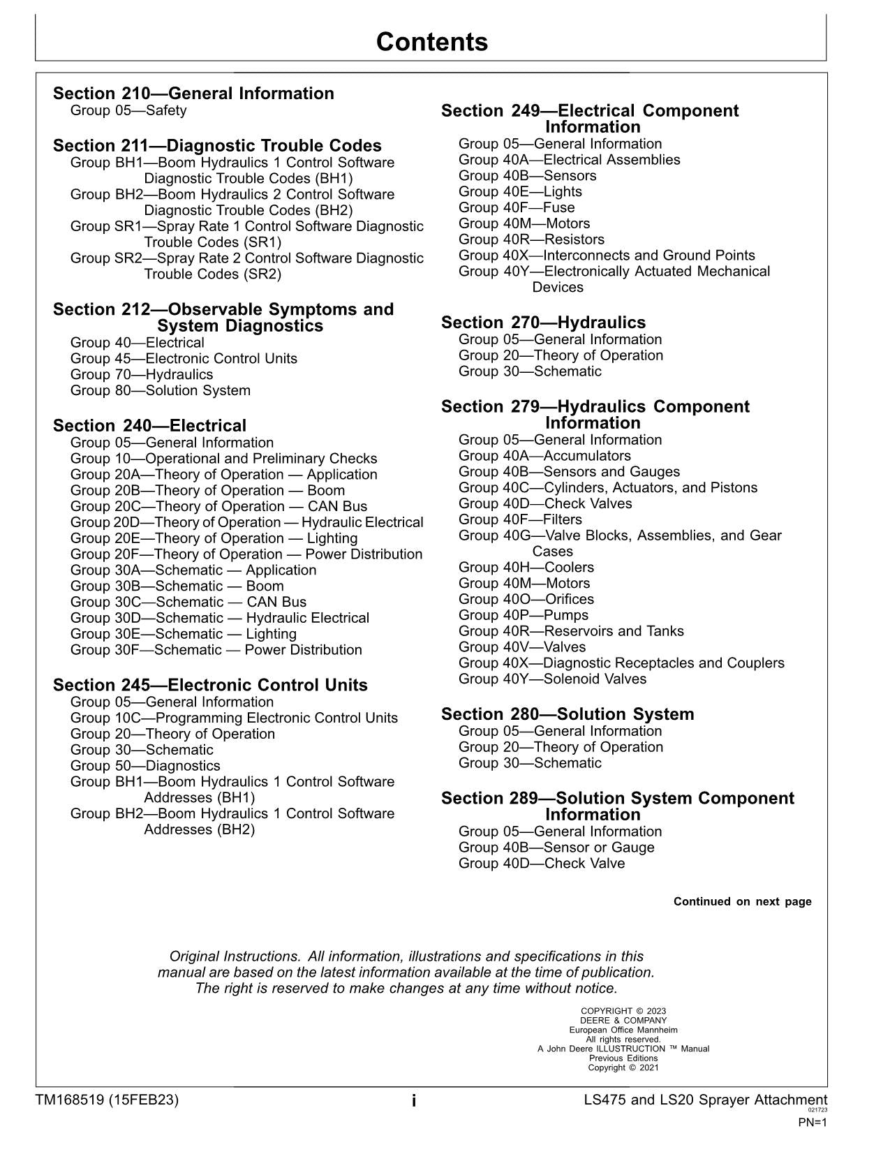 JOHN DEERE LS475 SPRAYER DIAGNOSTIC SERVICE MANUAL TM168519