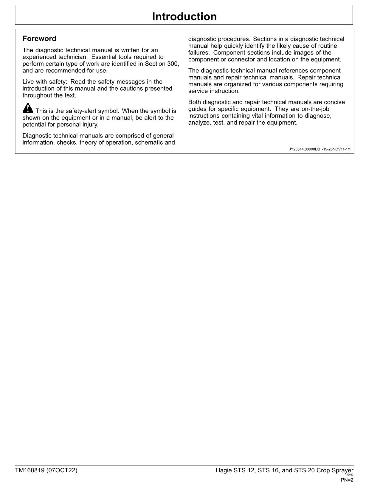 JOHN DEERE STS 12 STS 16 STS 20 SPRÜHGERÄT DIAGNOSE-SERVICEHANDBUCH