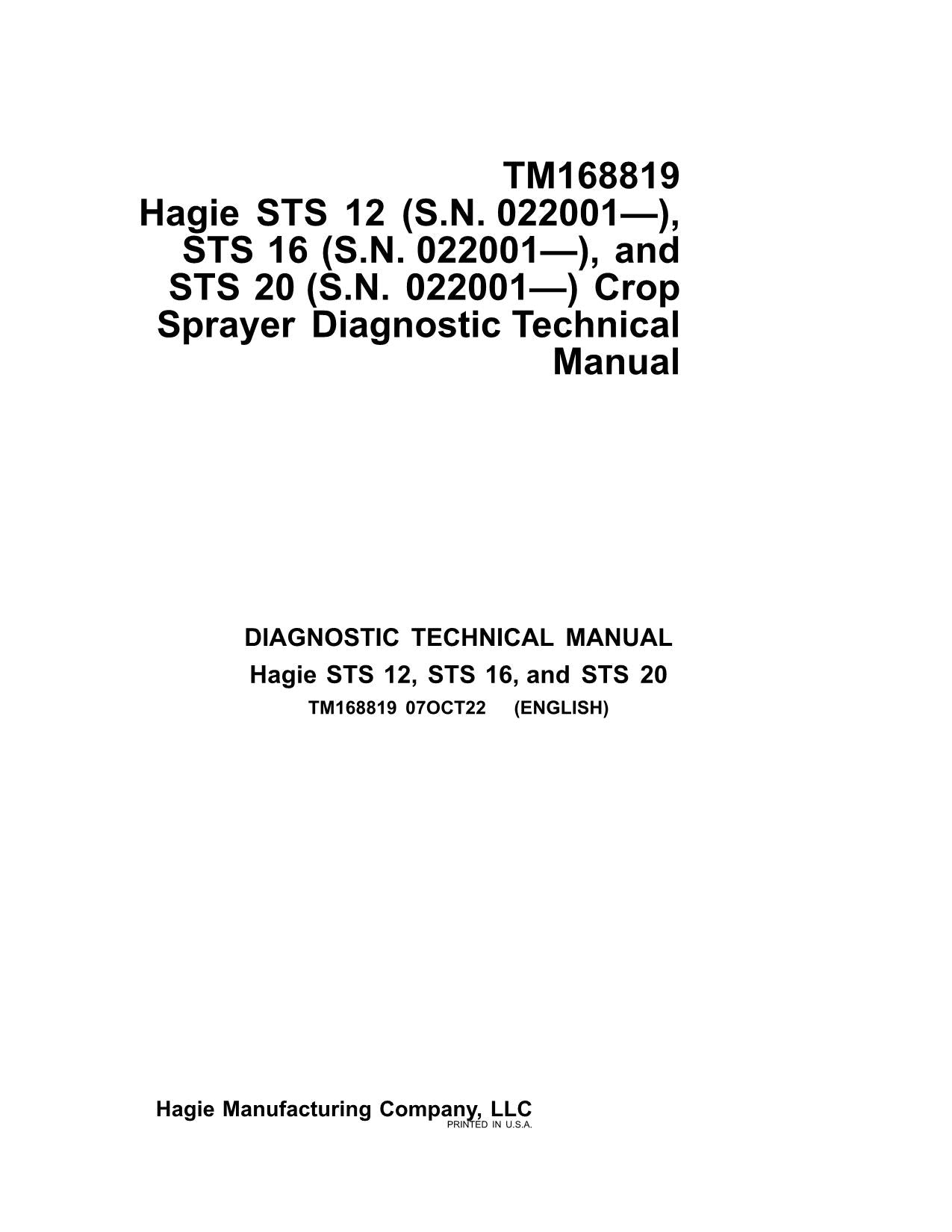 MANUEL D'ENTRETIEN ET DE DIAGNOSTIC DU PULVÉRISATEUR JOHN DEERE STS 12 STS 16 STS 20