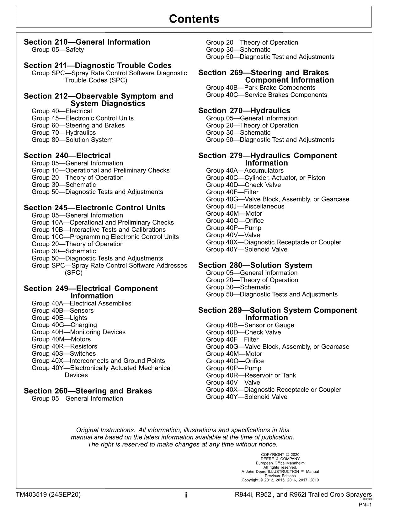 JOHN DEERE R962i R952i R944i SPRAYER DIAGNOSTIC SERVICE MANUAL