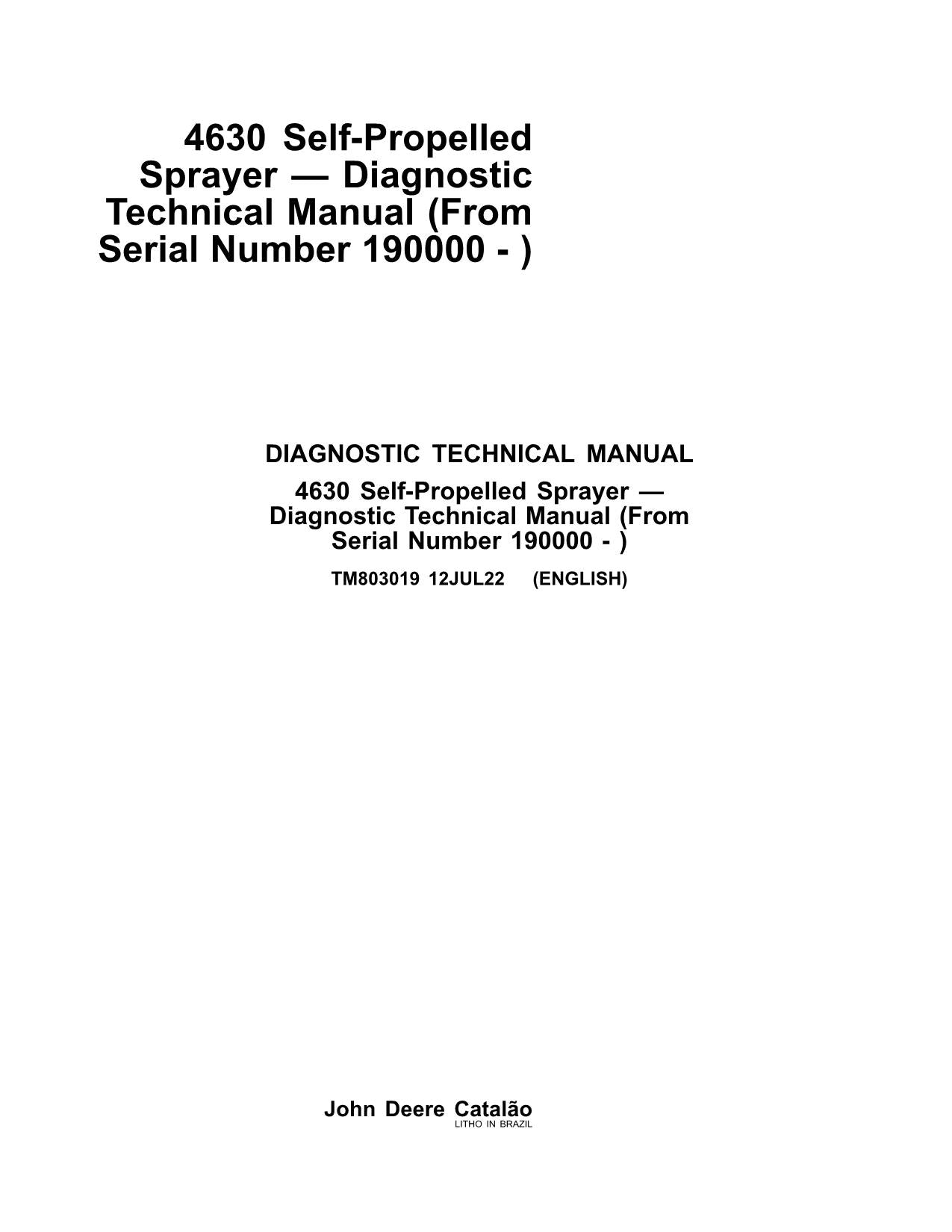 MANUEL D'ENTRETIEN ET DE DIAGNOSTIC DU PULVÉRISATEUR JOHN DEERE 4630 TM803019