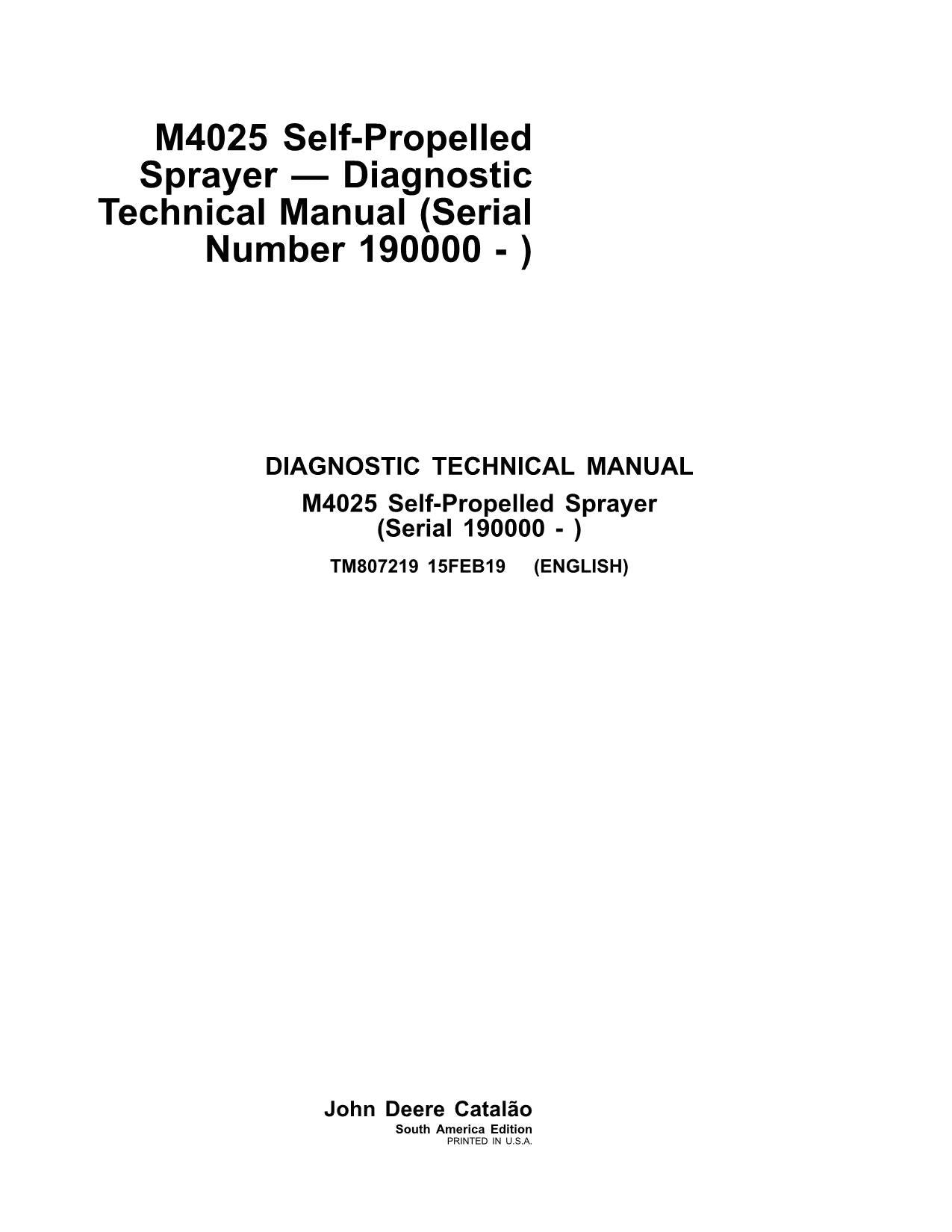 MANUEL D'ENTRETIEN ET DE DIAGNOSTIC DU PULVÉRISATEUR JOHN DEERE M4025 TM807219