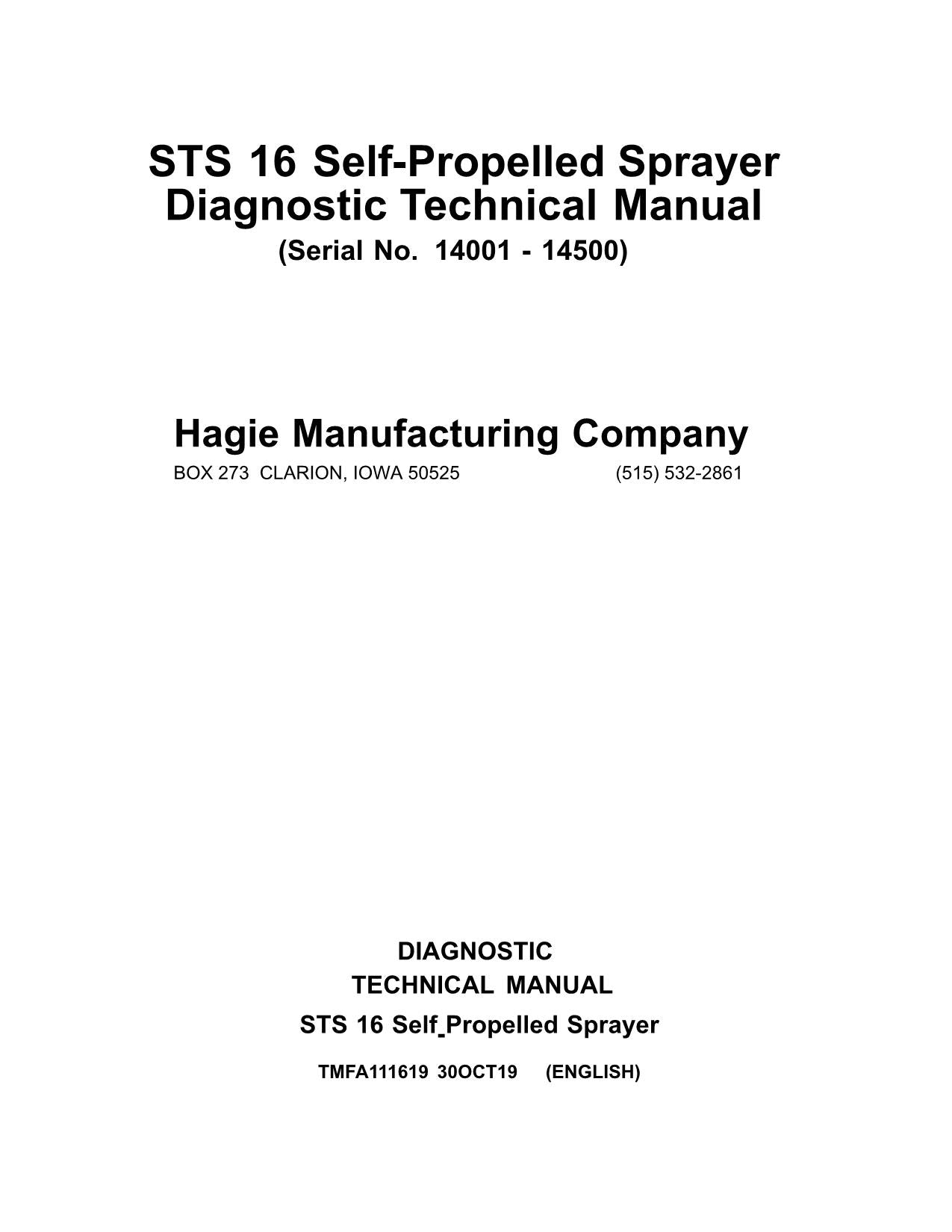 MANUEL D'ENTRETIEN ET DE DIAGNOSTIC DU PULVÉRISATEUR JOHN DEERE STS16 TMFA111619