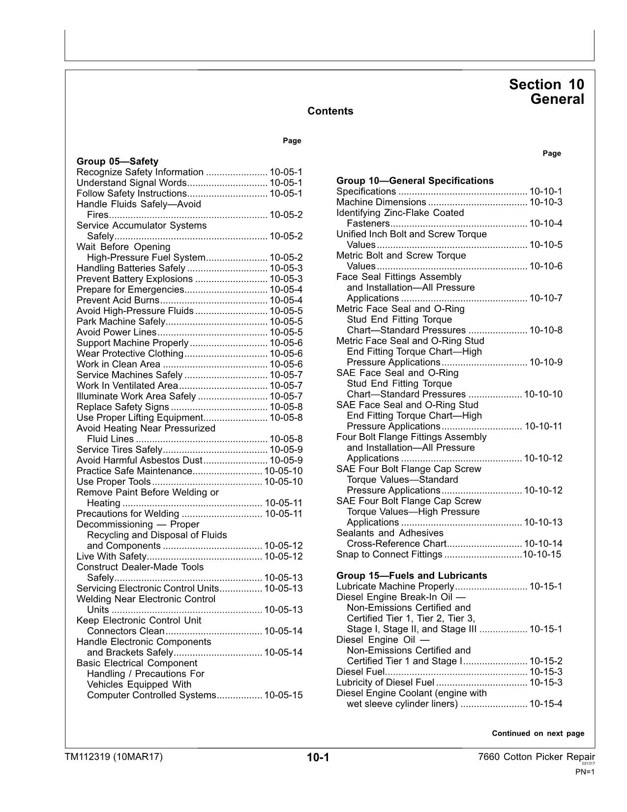 JONH DEERE 7660 BAUMWOLLPFLEGER REPARATUR-SERVICEHANDBUCH TM112319