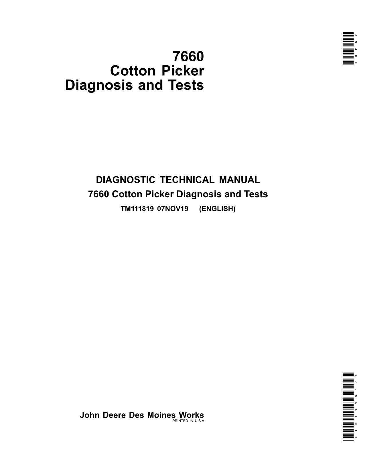 JONH DEERE 7660 BAUMWOLLPFlücker - DIAGNOSE-SERVICEHANDBUCH TM111819