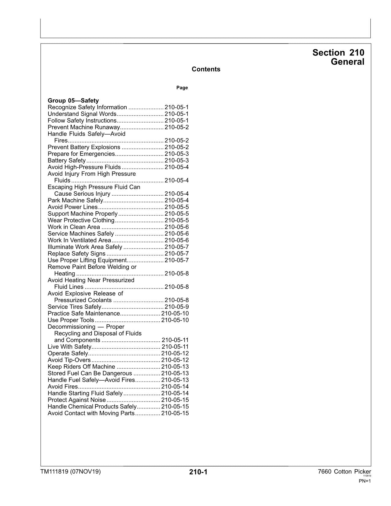 JONH DEERE 7660 BAUMWOLLPFlücker - DIAGNOSE-SERVICEHANDBUCH TM111819