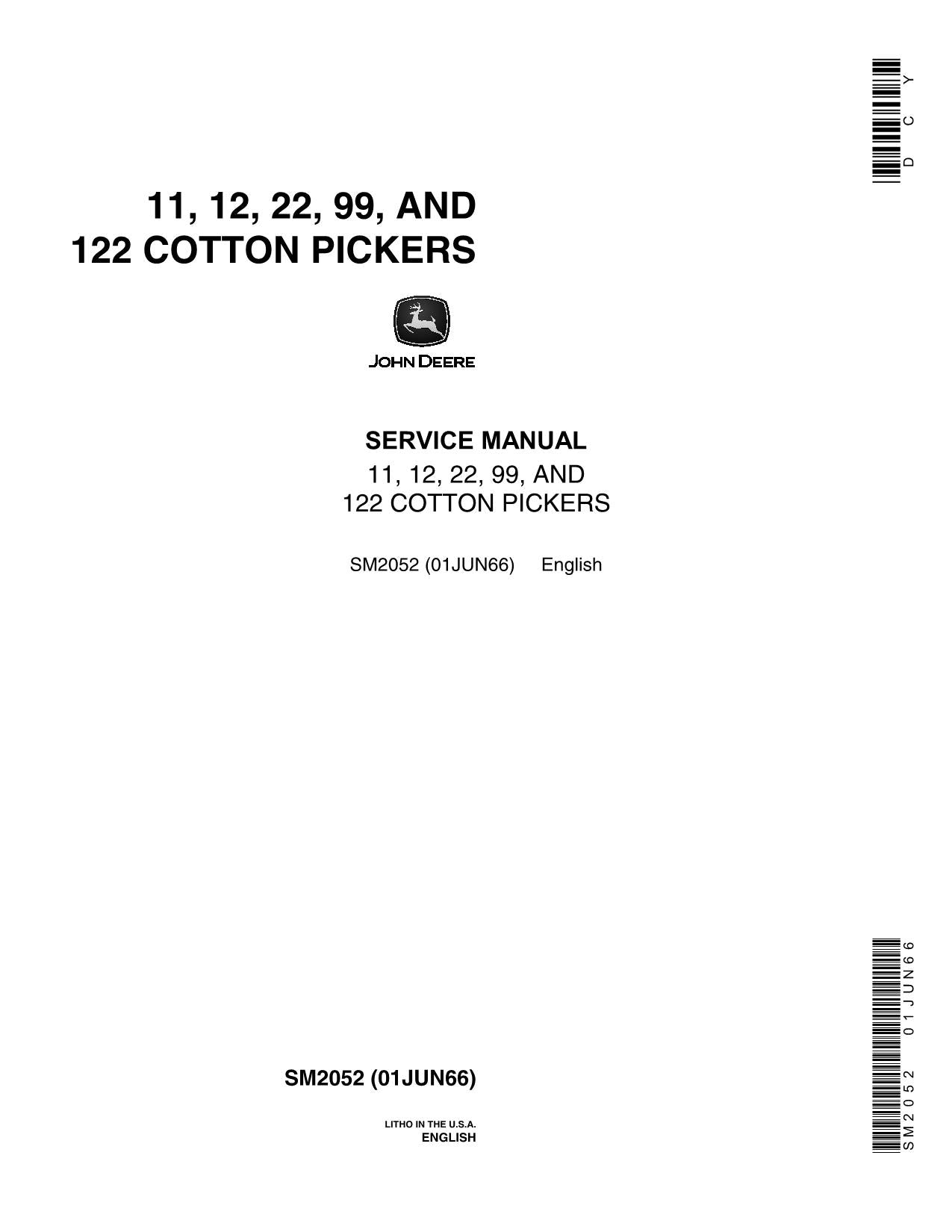 JONH DEERE 299 COTTON PICKER SERVICE MANUAL SM2052