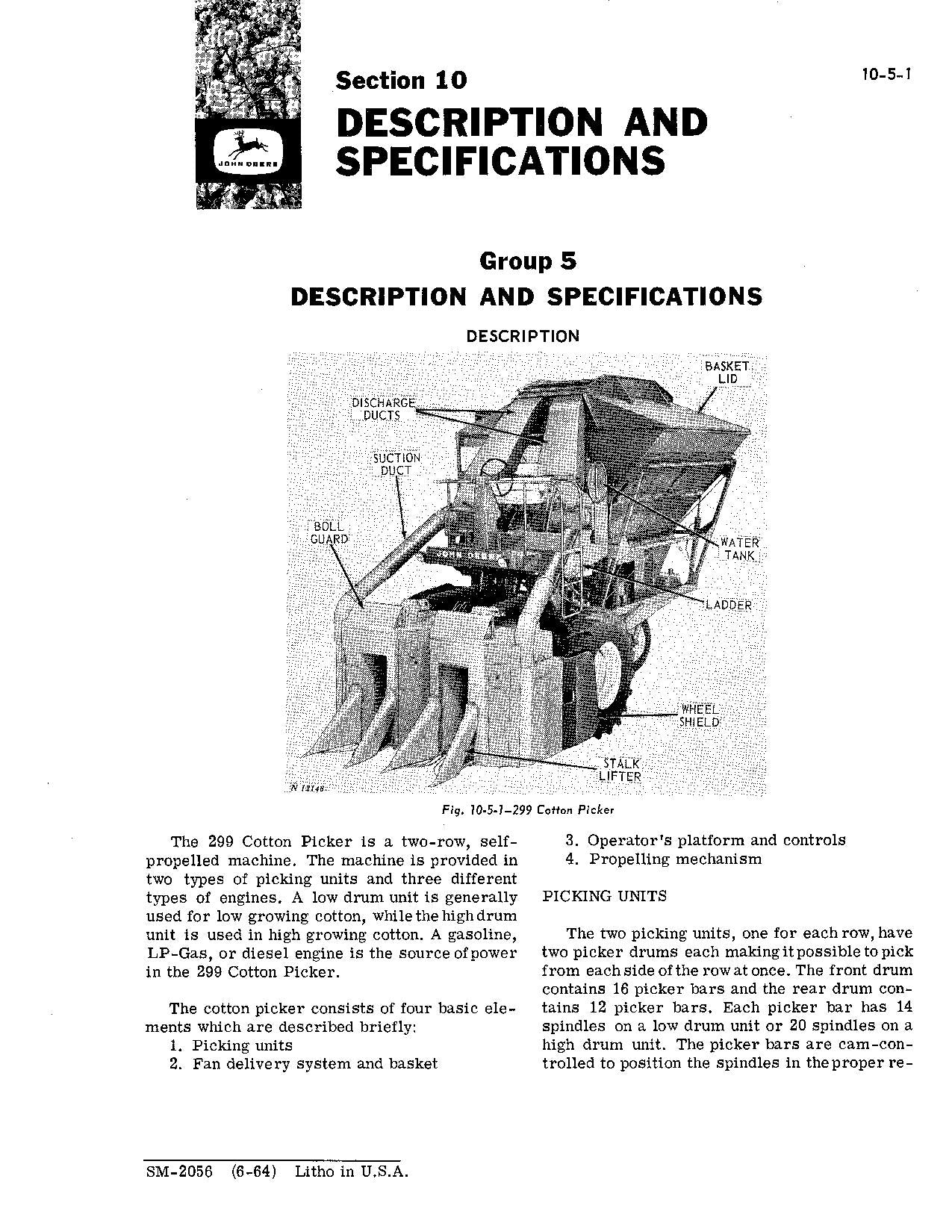 MANUEL D'ENTRETIEN DU CUEILLEUR DE COTON JONH DEERE 299 SM2056