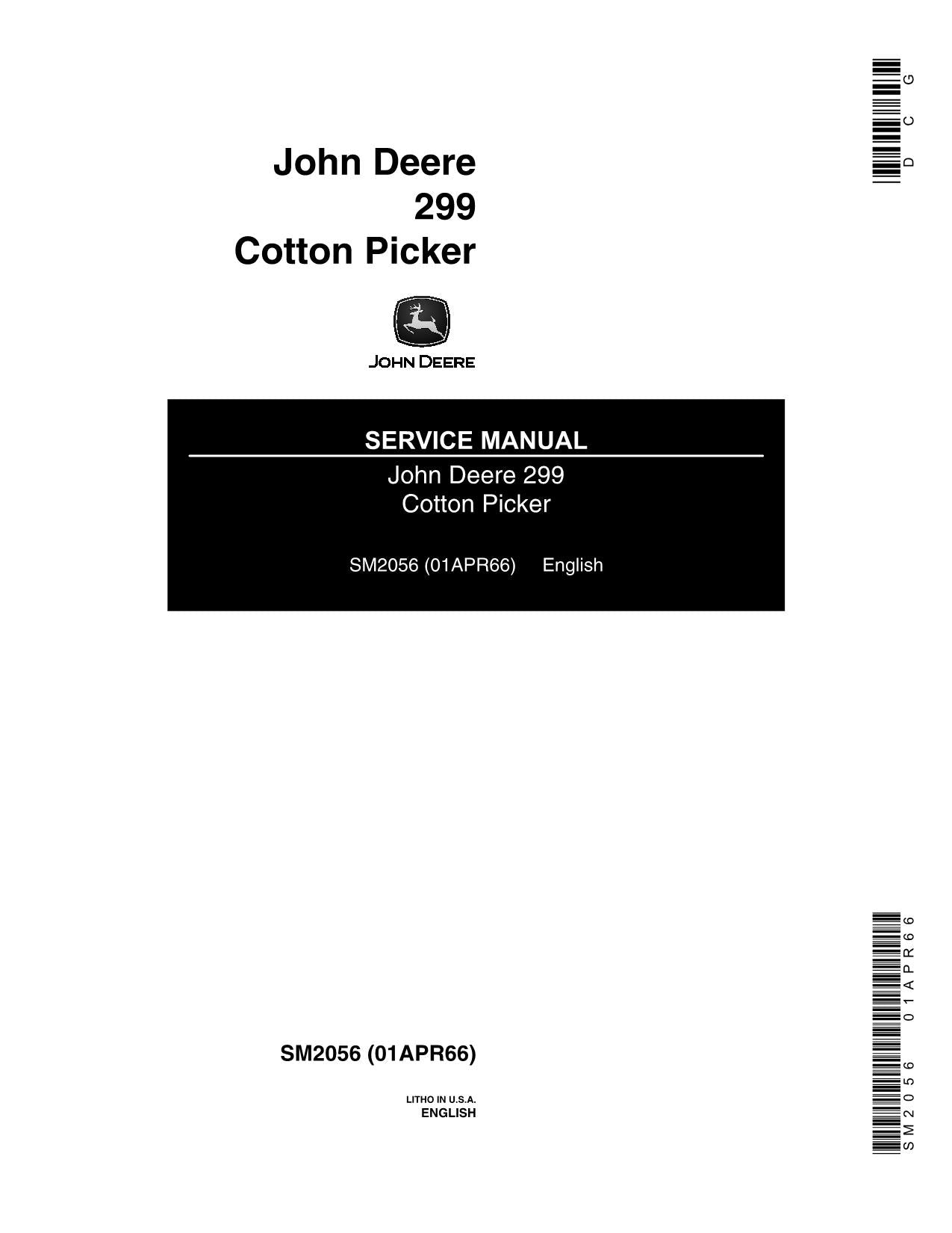 JONH DEERE 299 COTTON PICKER SERVICE MANUAL SM2056