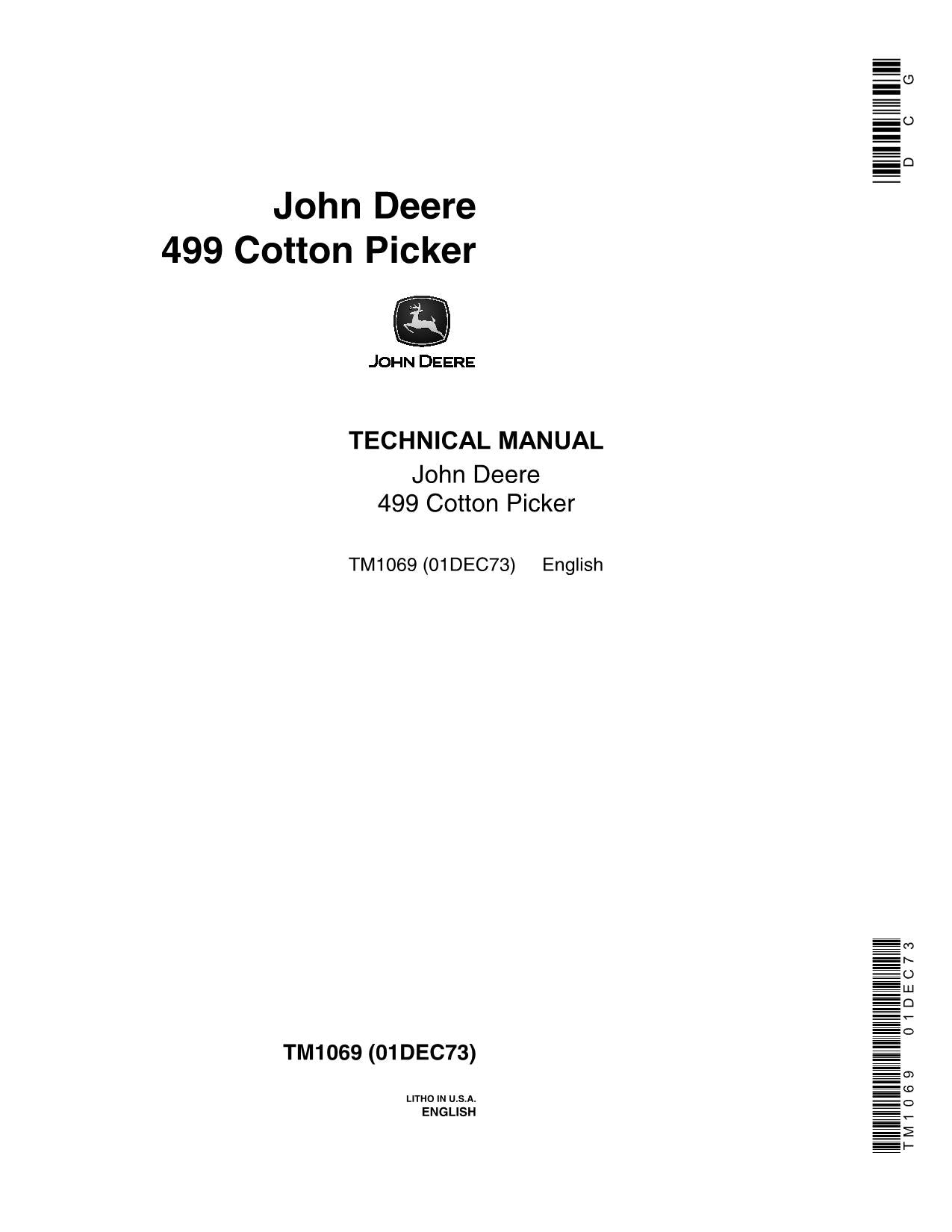 JONH DEERE 499 COTTON PICKER SERVICE MANUAL TM1069