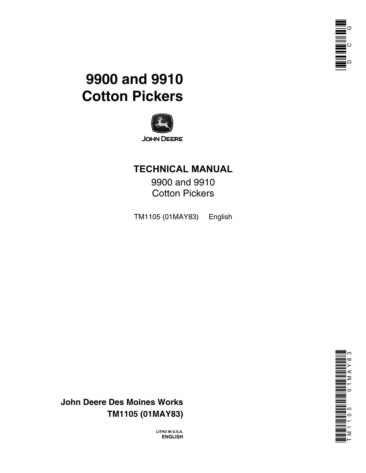 JONH DEERE 9900 9910 BAUMWOLLPFLEGER SERVICEHANDBUCH TM1105