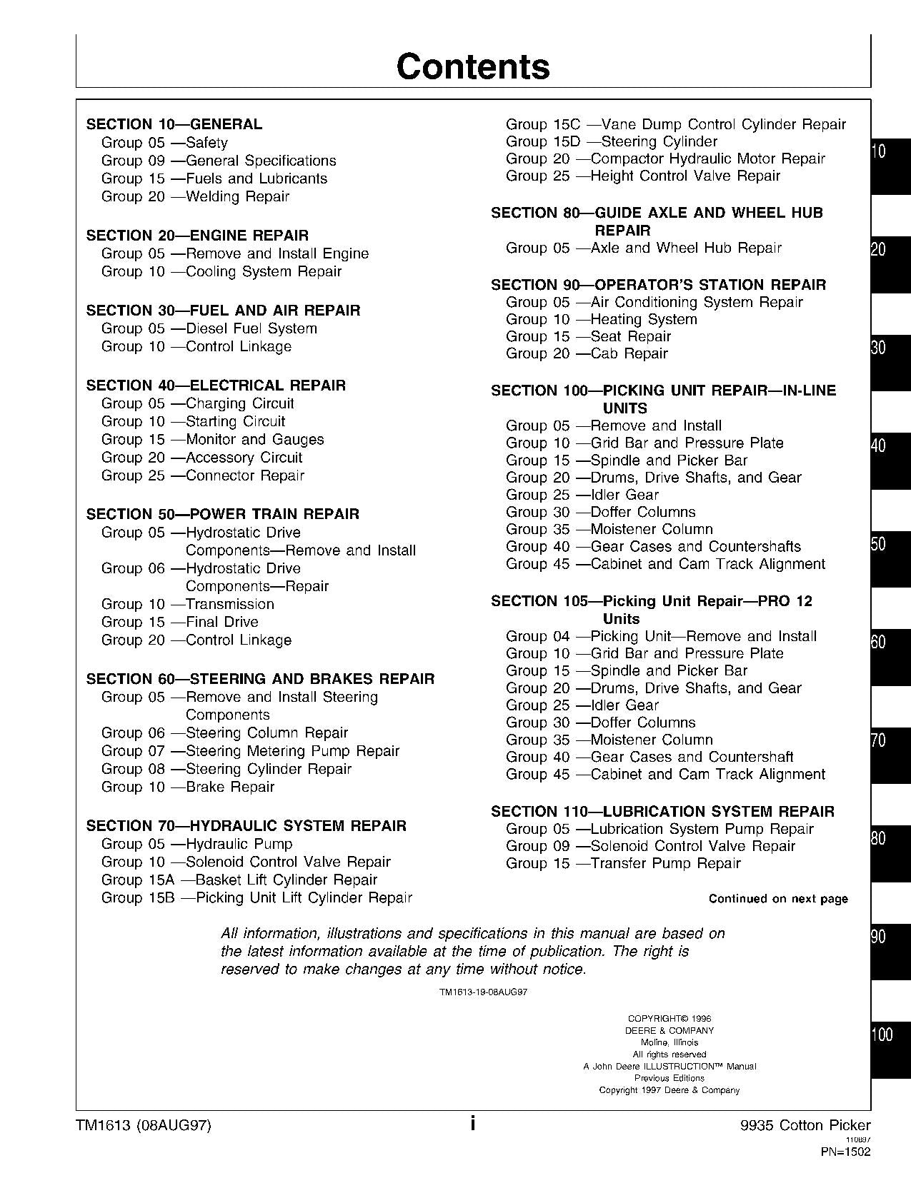 JONH DEERE 9935 COTTON PICKER SERVICE MANUAL TM1613