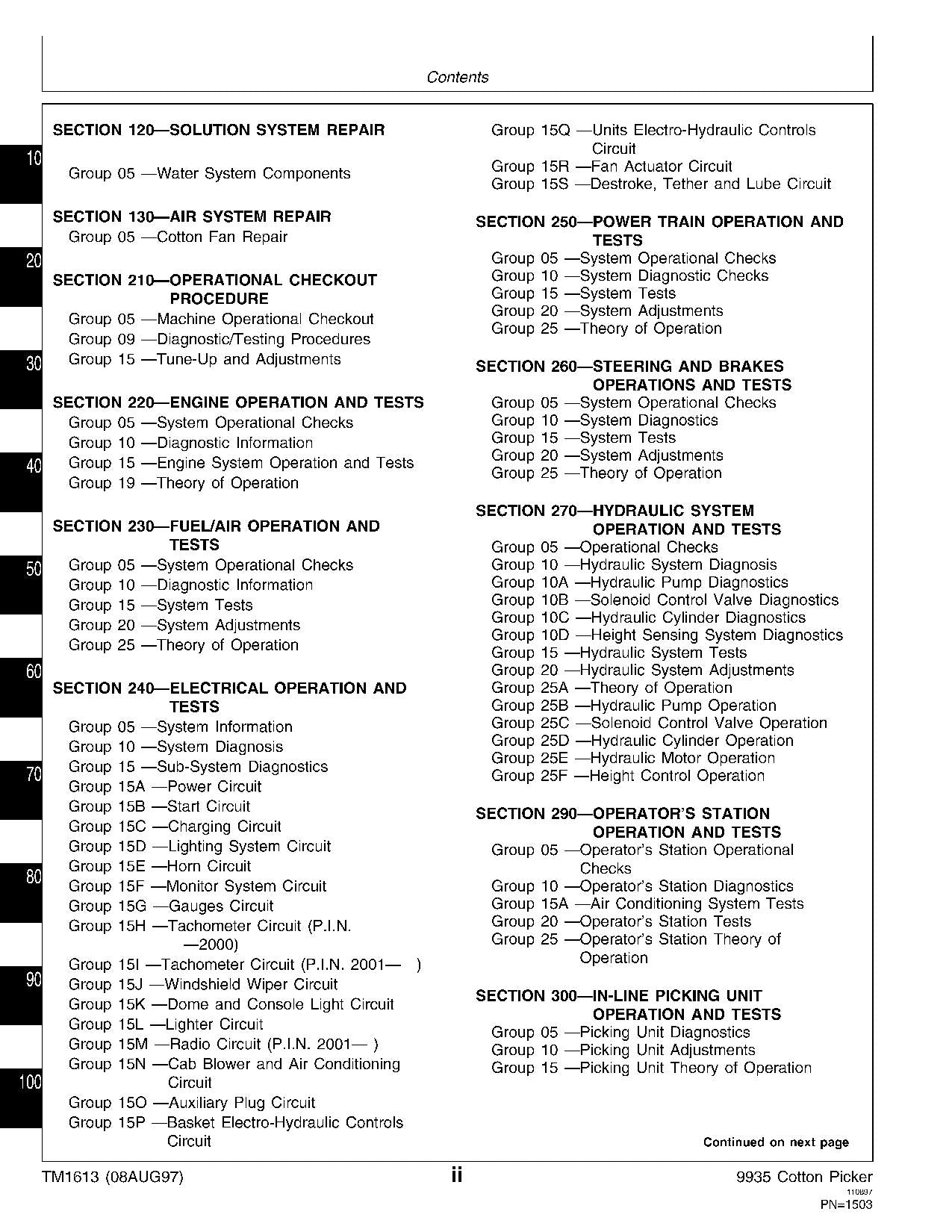 JONH DEERE 9935 COTTON PICKER SERVICE MANUAL TM1613