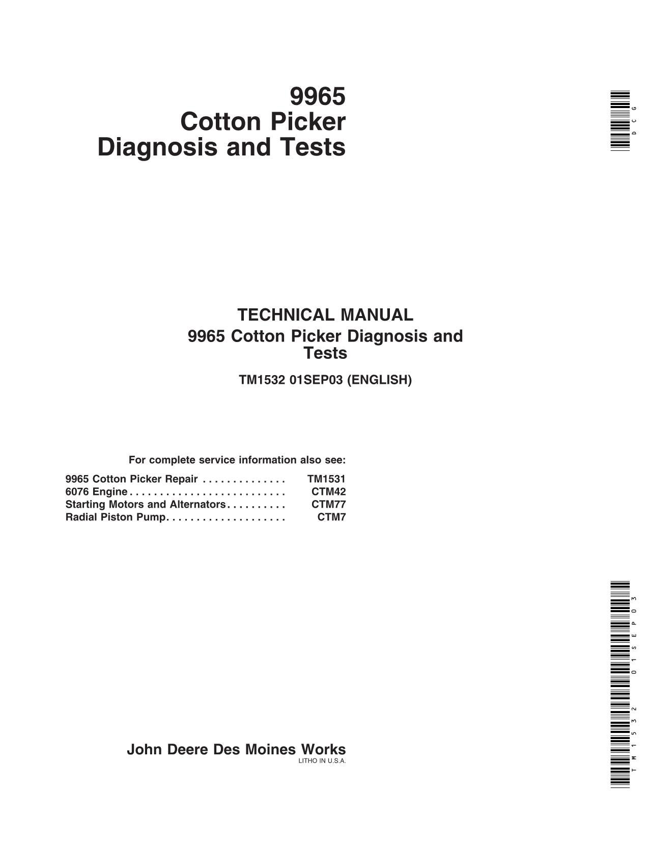 JONH DEERE 9965 BAUMWOLLPFlücker - DIAGNOSE-SERVICEHANDBUCH TM1532