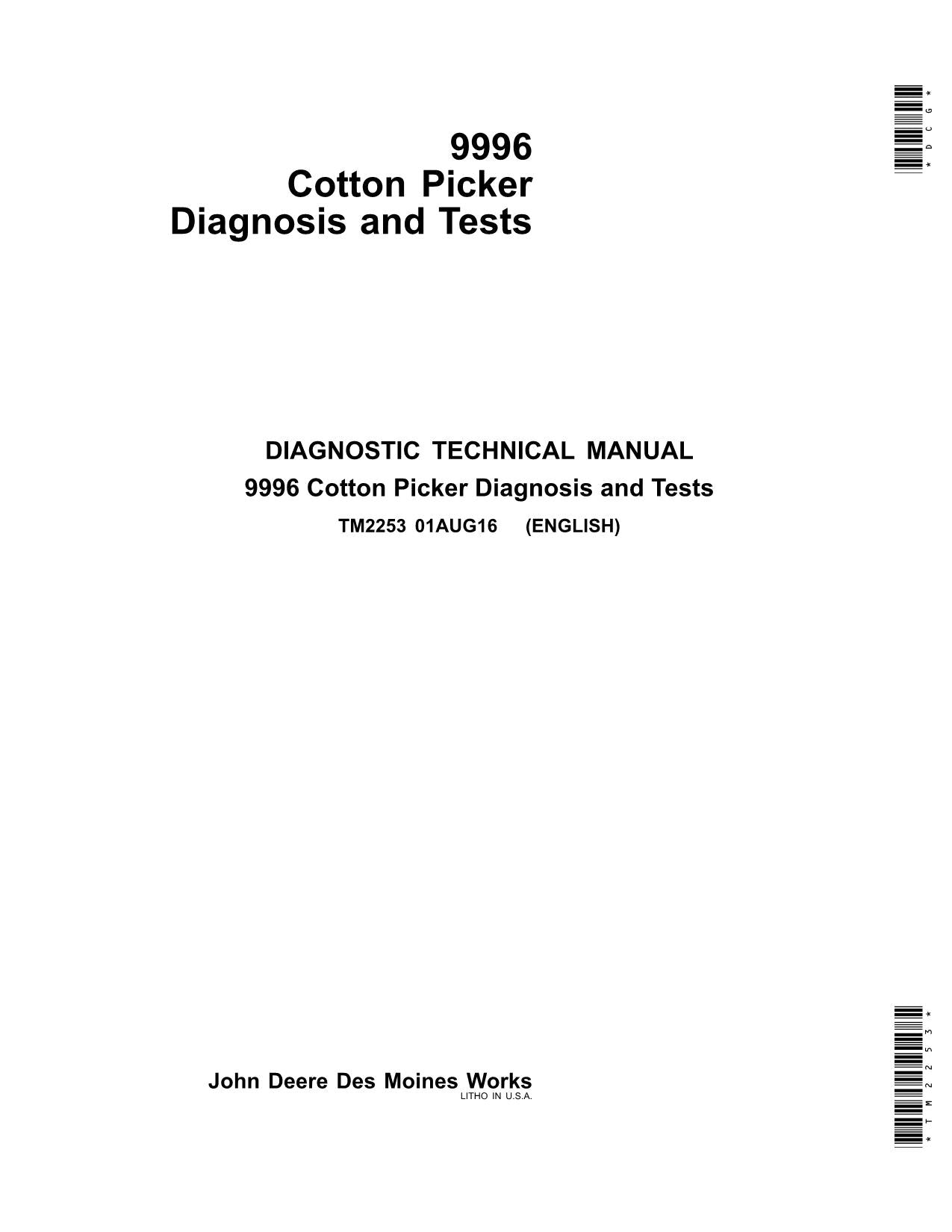 MANUEL D'ENTRETIEN DIAGNOSTIQUE DU CUEILLEUR DE COTON JONH DEERE 9996 TM2253