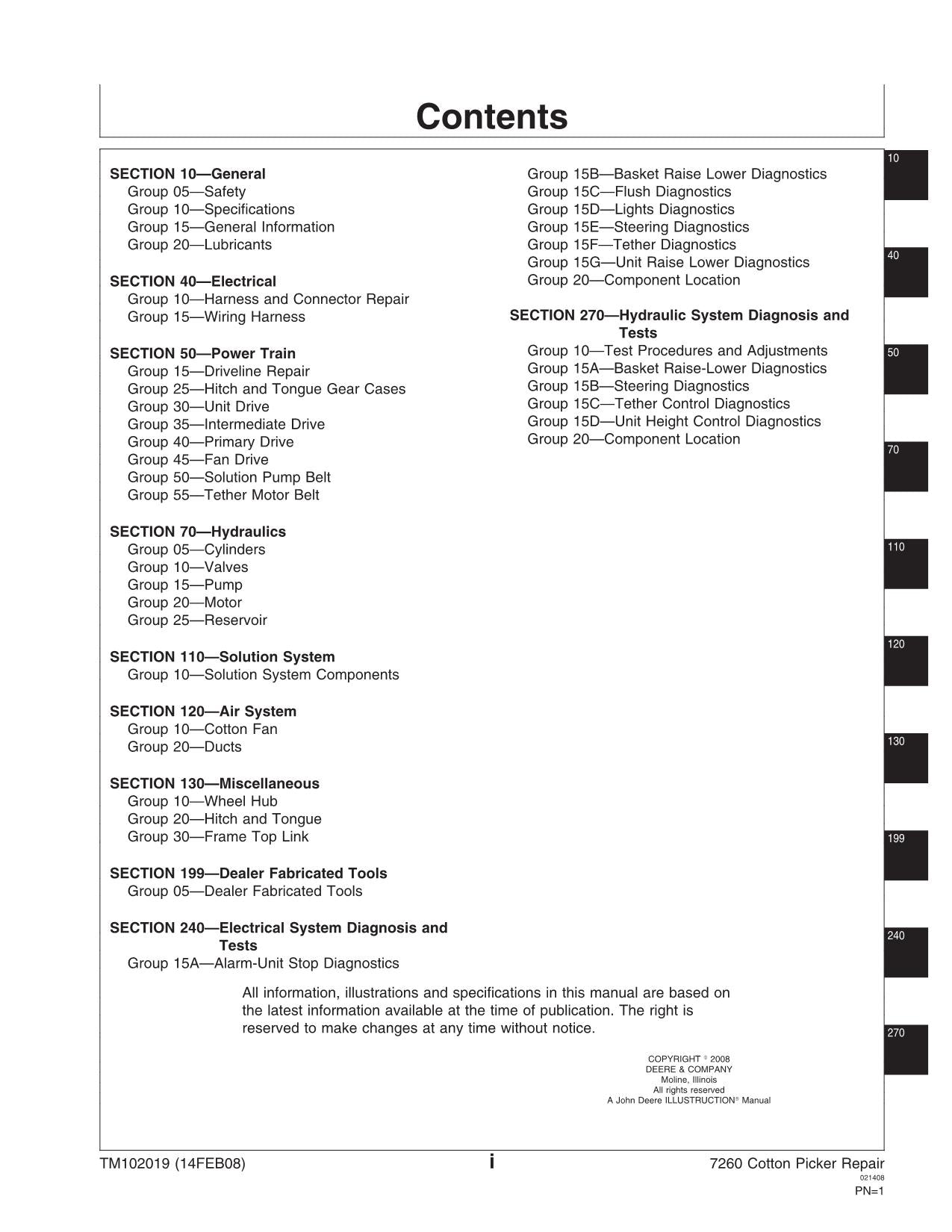 JONH DEERE 7260 BAUMWOLLPFLEGER REPARATUR-SERVICEHANDBUCH TM102019