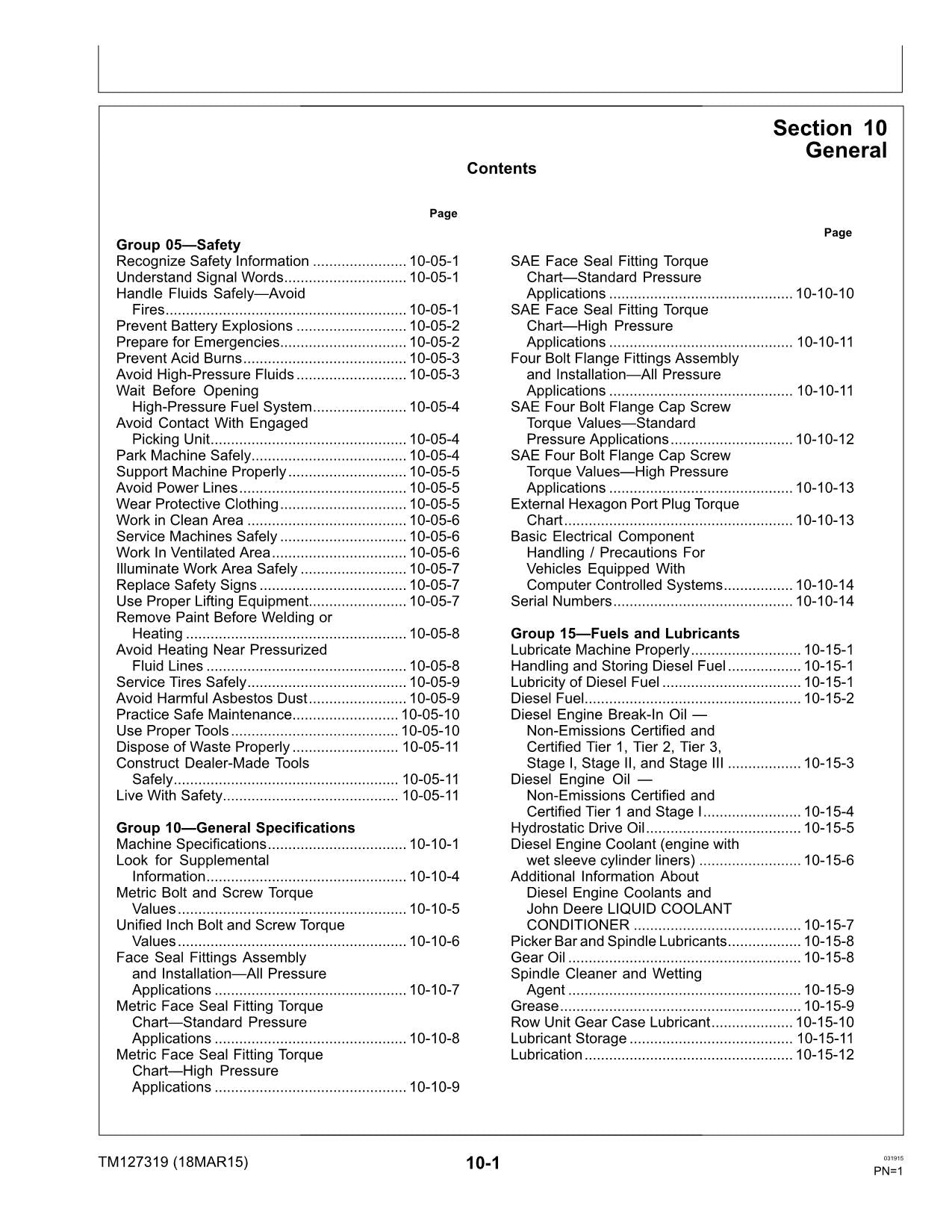 JONH DEERE 9970 BAUMWOLLPFLEGER REPARATUR-SERVICEHANDBUCH TM127319