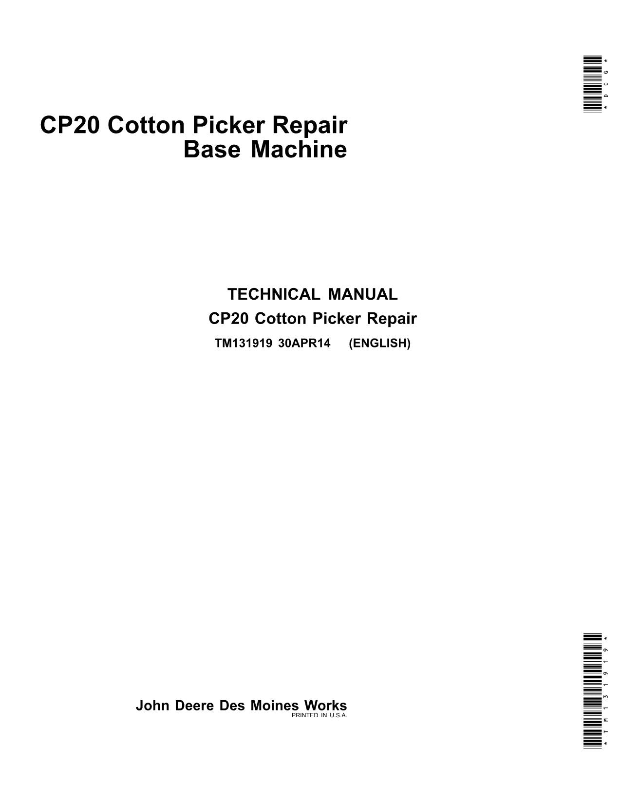 JONH DEERE CP20 COTTON PICKER REPAIR SERVICE MANUAL TM131919