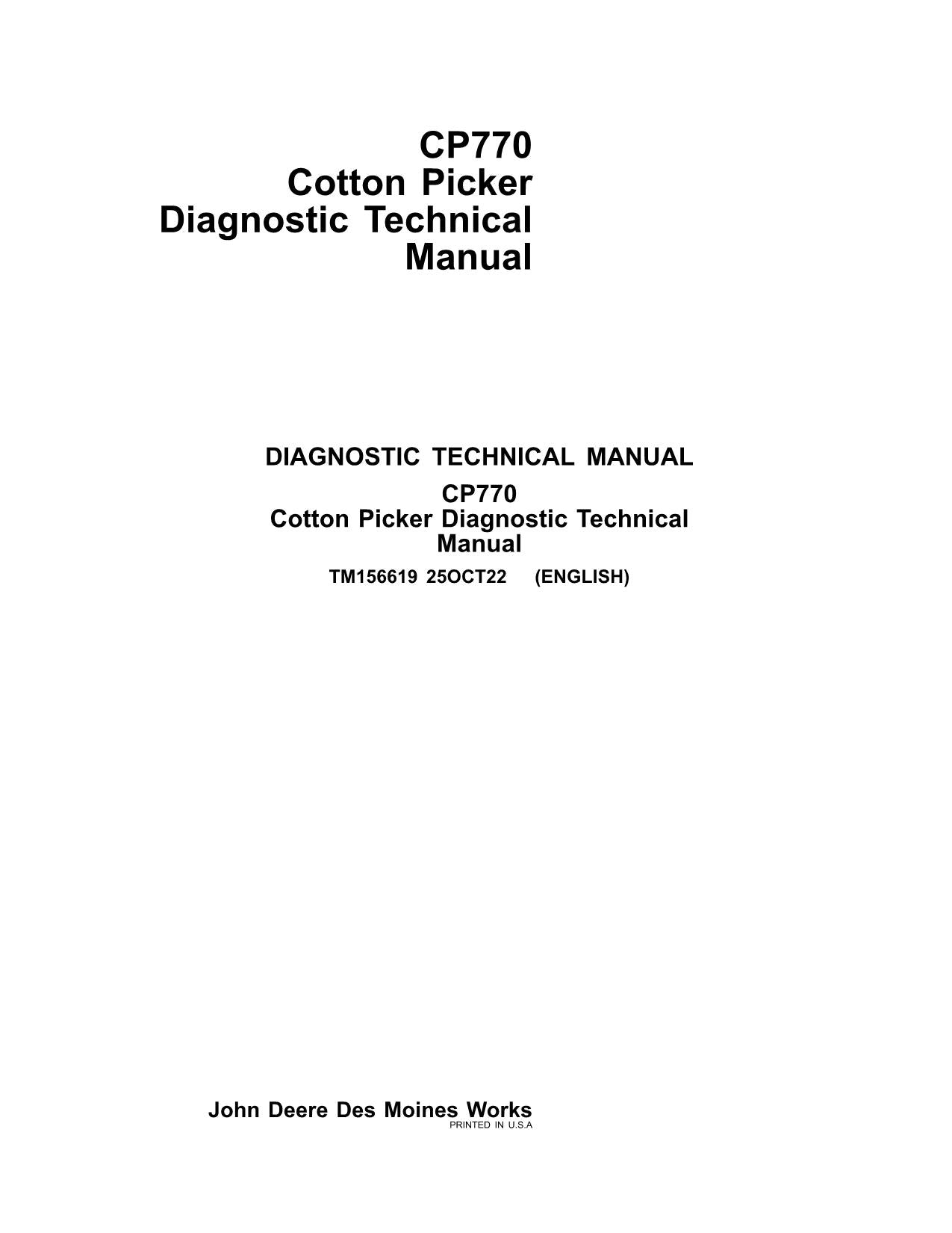 MANUEL D'ENTRETIEN ET DE DIAGNOSTIC DU CUEILLEUR DE COTON JONH DEERE CP770 TM156619