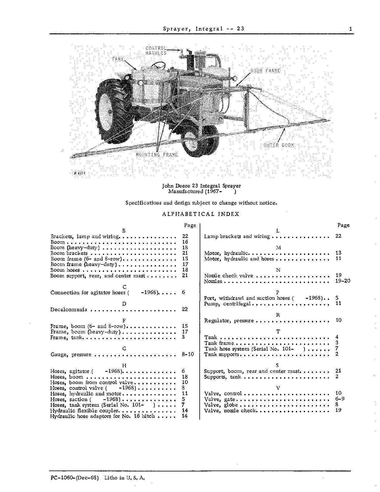 MANUEL DU CATALOGUE DES PIÈCES DU PULVÉRISATEUR INTÉGRAL JOHN DEERE 23